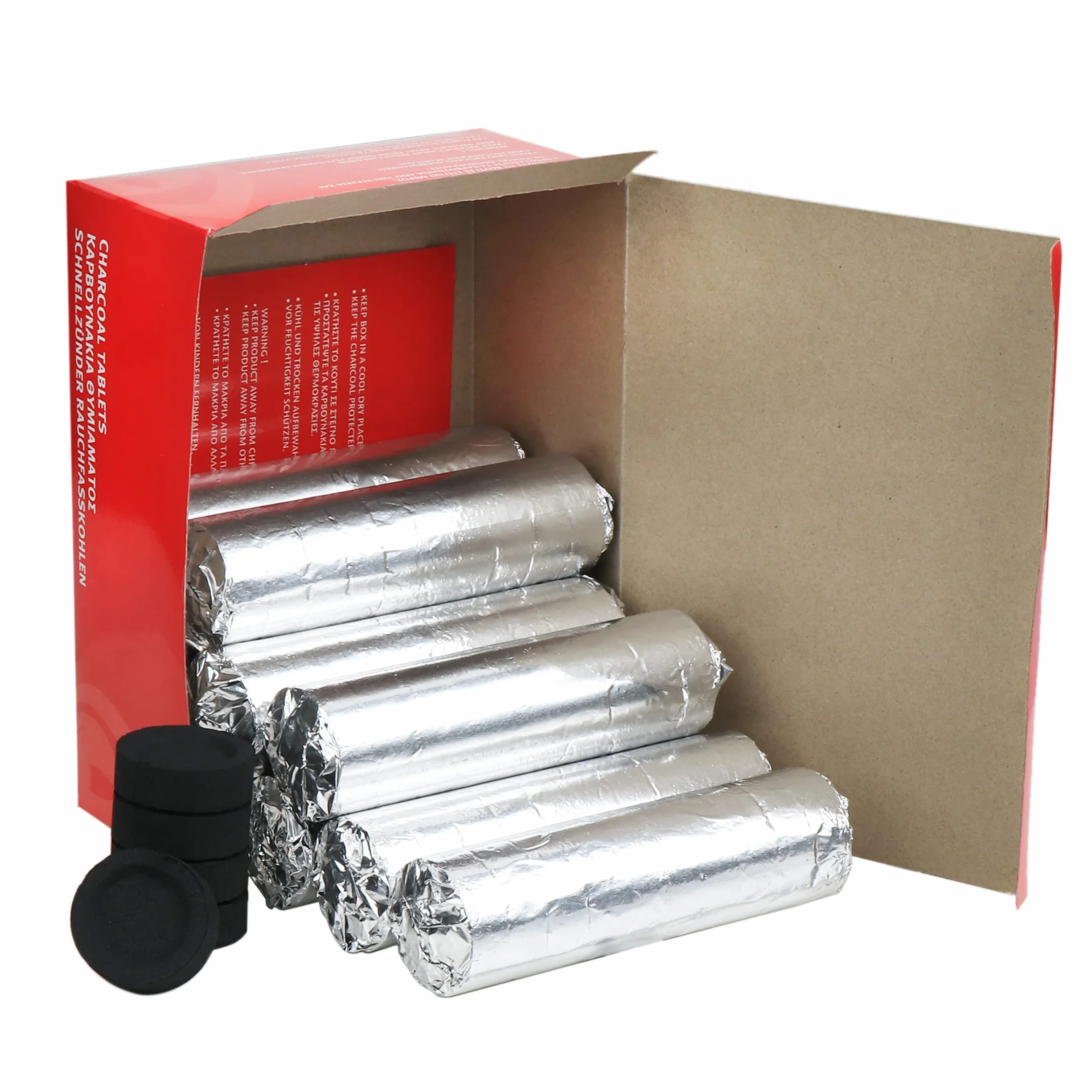 NKlaus 10 Rouleaux de Charbon de Bois Ø 40mm 100 pastilles de Charbon à allumage Rapide Charbon Naturel Charbon à allumage Automatique Shisha Allume-feu Rapide de Grèce 1119