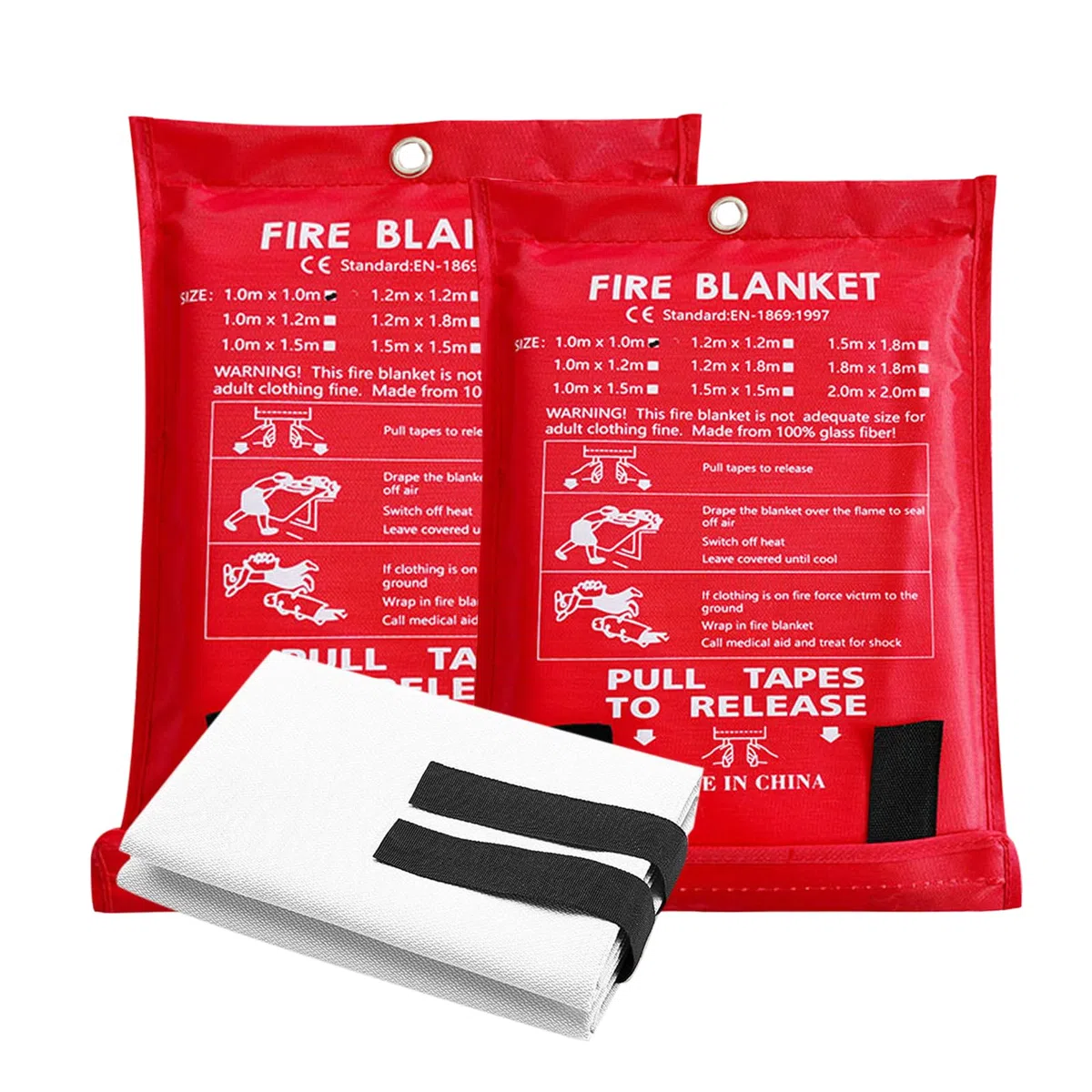 Couverture Anti Feu, Lot de 2 Couvertures Anti-Feu Ignifuge pour Maison Cuisine, Couverture D'incendie de Secours de Fibre de Verre pour la Fourneau Garage Bureau Camping Caravane, 1M x1M