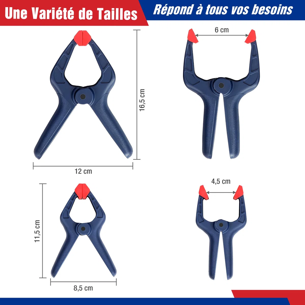 WORKPRO Serre Joint et Pince à Ressort 8 Pièces, 4 Mini Serres-joint (Longeur:200 mm,Portée 115 mm, Plage d'expansion 200 mm)et 4 Pinces à Ressort (Largeur d’Ouverture 45 mm/60 mm)pour Travail du Bois