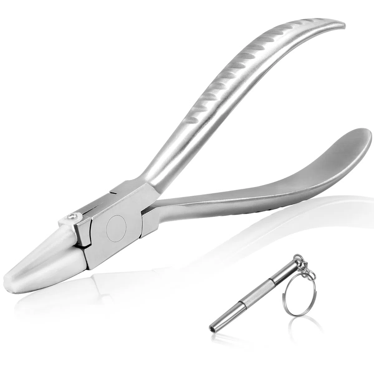 SPEEDWOX Pince demi-ronde en acier inoxydable de 15,2 cm à nez rond et plat en nylon pour lunettes de vue Pince de réparation Pince de réglage des branches de lunettes Pince de jambe avec tournevis