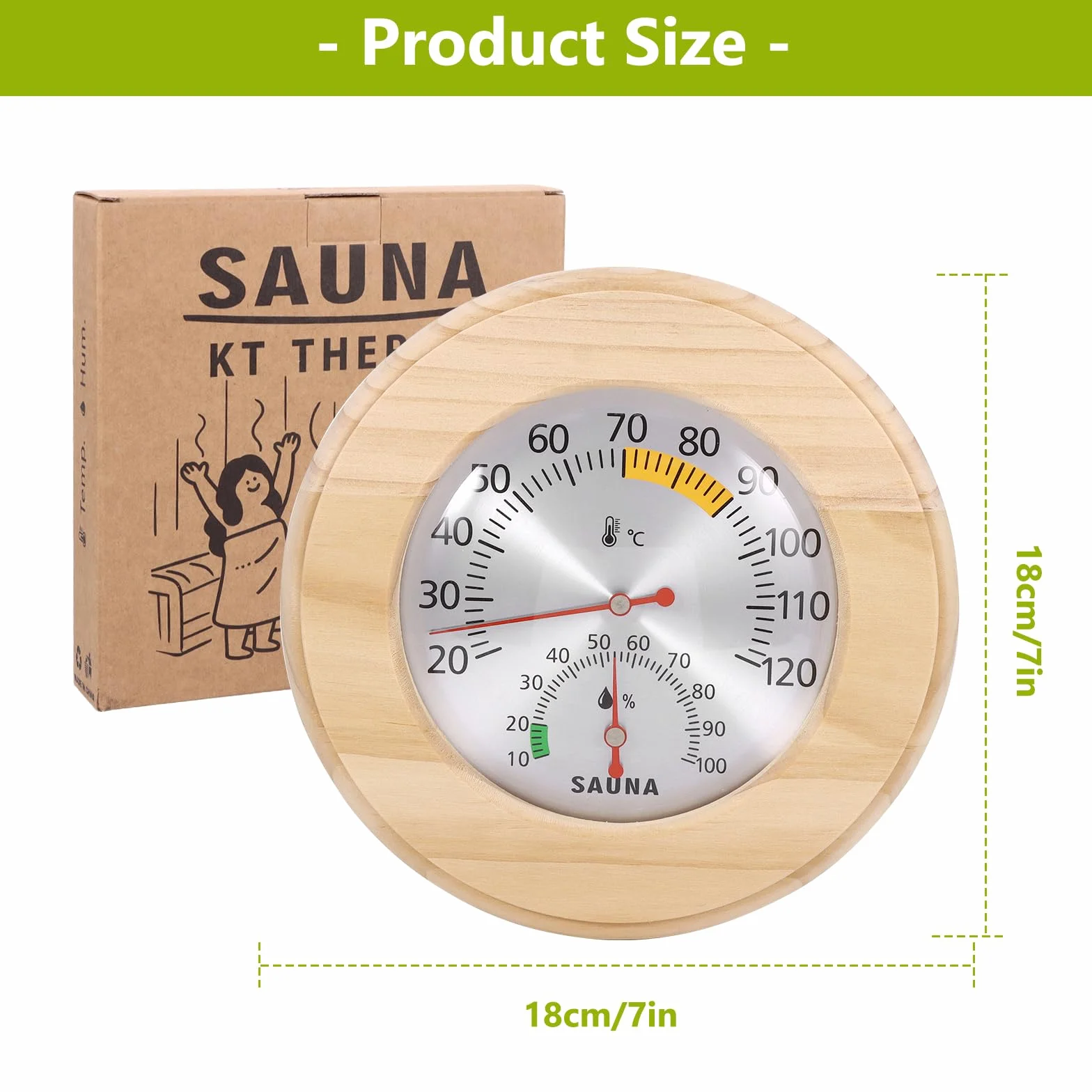 Thermomètre de sauna 2 en 1 - En bois - Particulièrement précis - Avec verre trempé - Calibrage automatique - Pour hammams et saunas