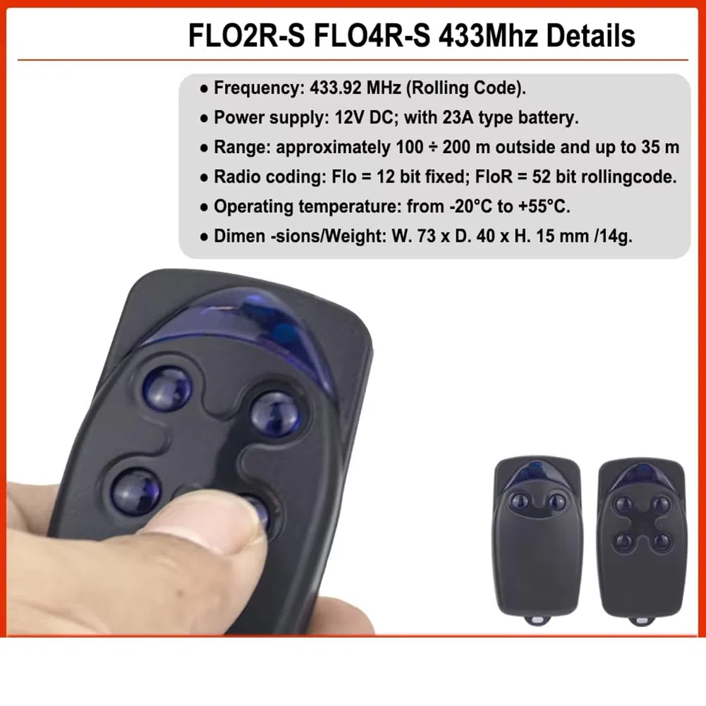 FL04R-S 433MHz Rolling Code Garage Door Remote FLO2R-S Télécommande de Porte de Garage Télécommande de Portail Électrique Télécommande de Porte de Garage -2