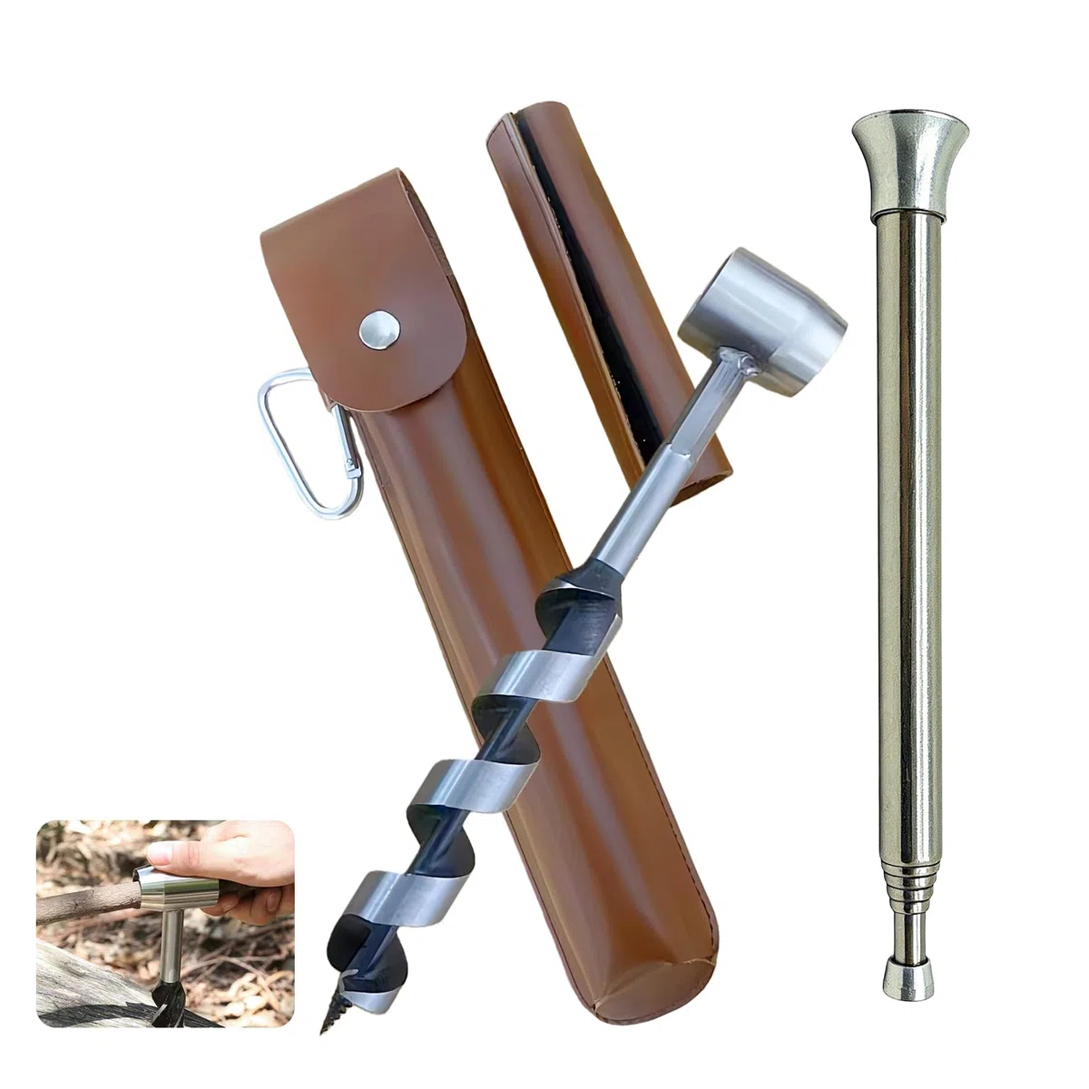Bushcraft Foret à Main Manuel: Bushcraft Clé à Tarière, Tarière Manuelle Bushcrafts, Clé à Tarières à Main Bushcrafts Avec Holster & Blow Fire Tube Pour La Randonnée, Le Camping Et Les Aventures