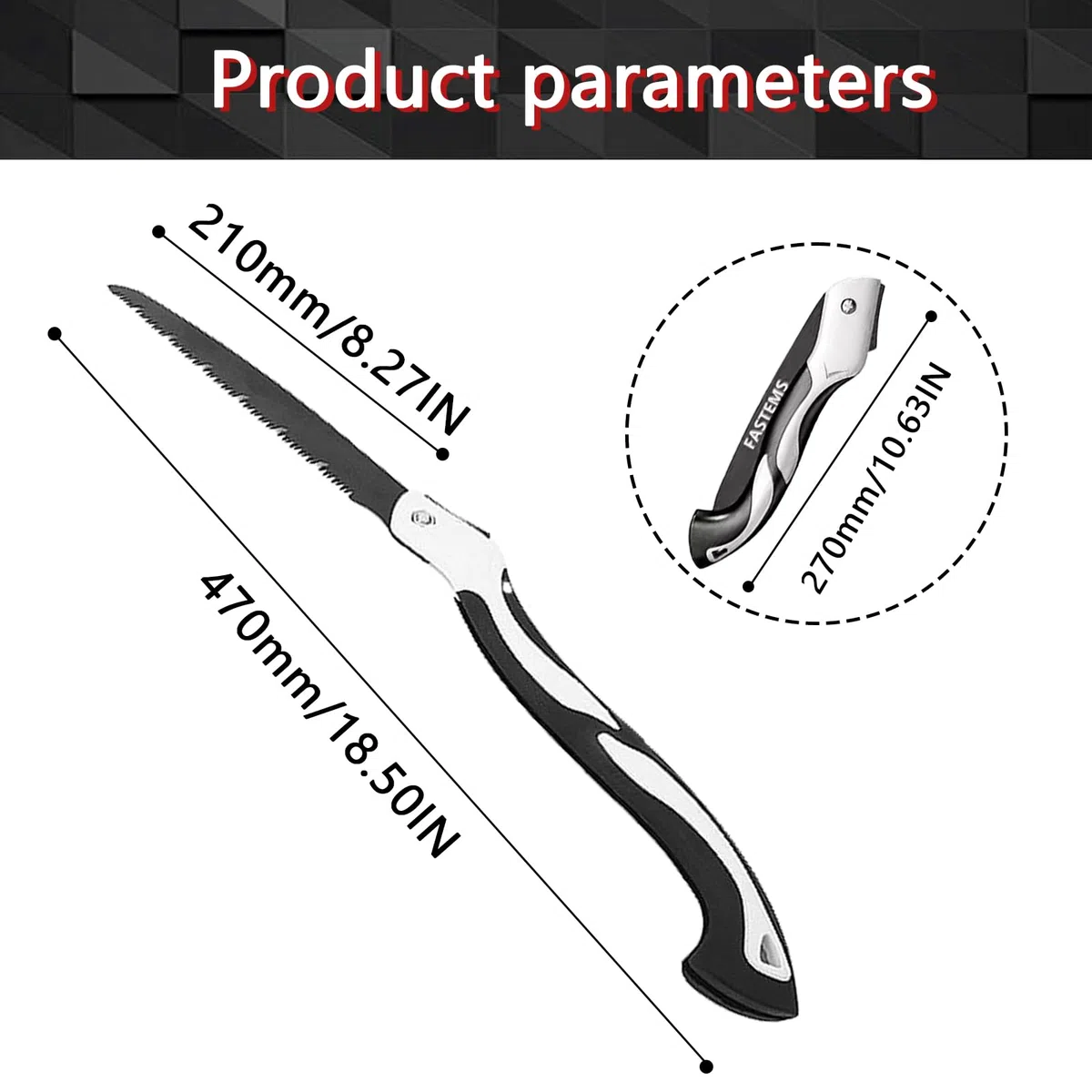 Scie Pliante à Élaguer avec Poignée et Lame en Acier Trempée Antidérapante pour Jardin, Camping - Fermeture de Sécurité (Lame 210mm)