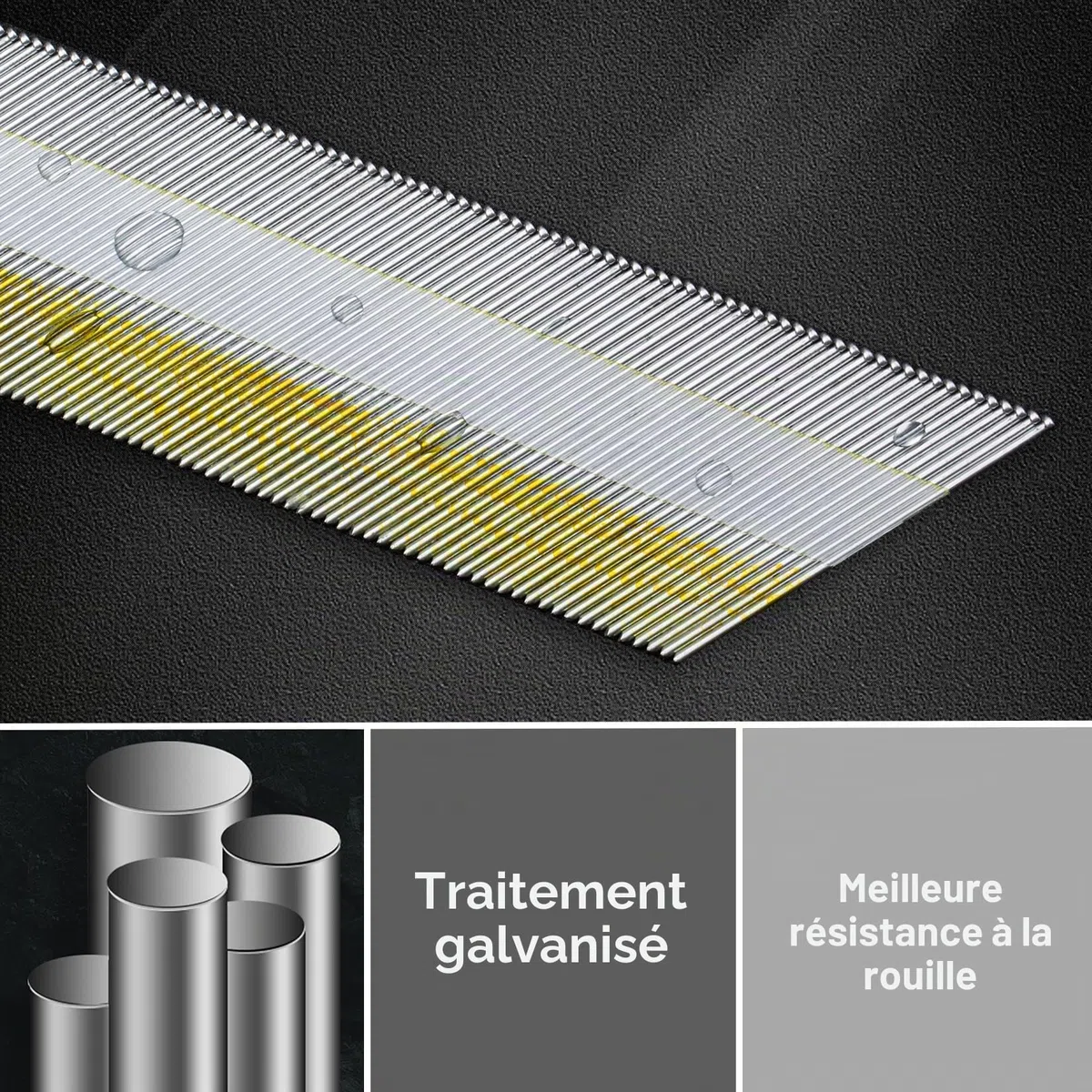 PINOZE Lot de 1200 clous de finition coudés DA de calibre 15, 34 degrés, lot de 1200 (6,3 cm, 5,1 cm, 3,8 cm, 300 par taille), lot de projets galvanisés de tailles assorties, pour cloueuse pneumatique