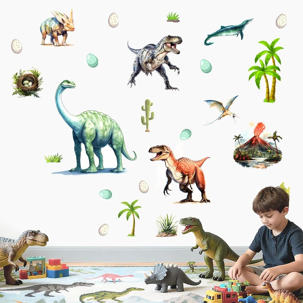 Autocollants Dinosaures Fluorescents, Décalcos Dinosaures, Autocollants Muraux Amovibles pour Chambre Salon, Décorations pour Enfants Garçons Filles Chambre Bébé