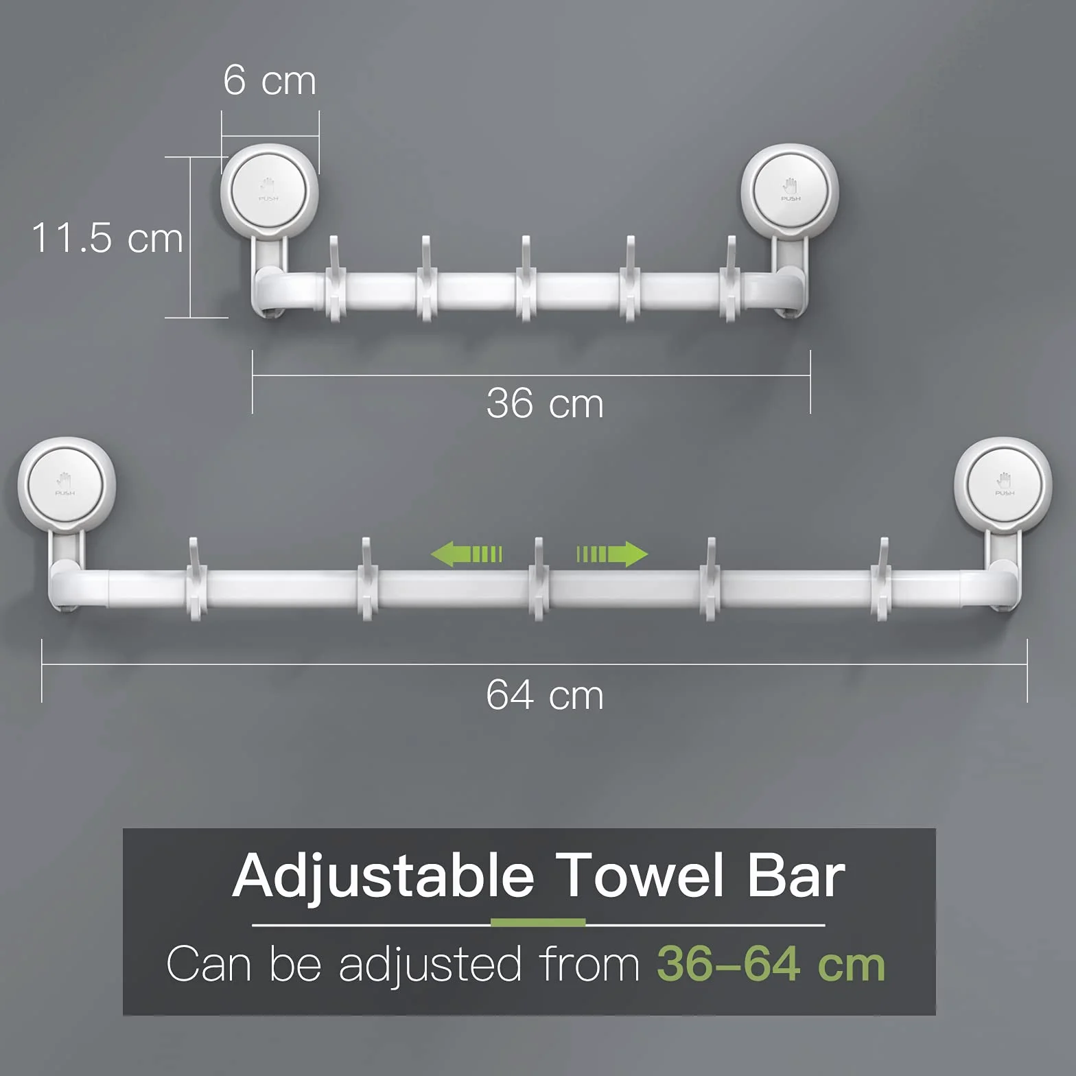 Porte Serviette Salle de Bain,Porte Serviette Mural Ventouse 64/36cm | sans Perçage avec Force Puissante, Barre de Serviette Réutilisable Réglable pour Salle de Bain Cuisine Hôtel, Blanc