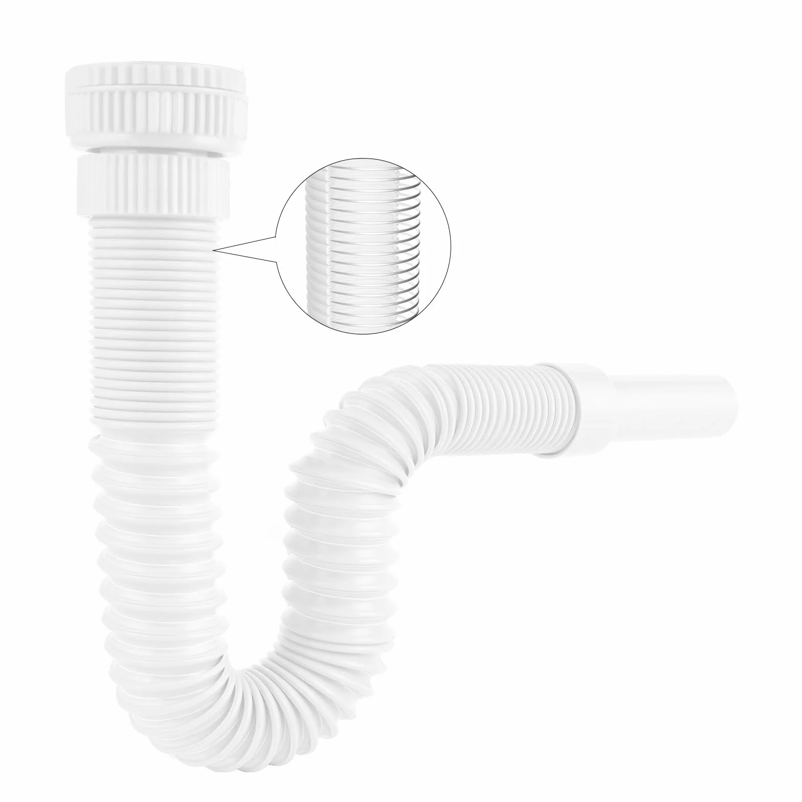 Hibbent Siphon Lavabo de Bain, Siphon Flexible Anti-Odeurs Avec Fil d'Acier Encastré, G1 1/4" (40.4mm) vers G1 1/2" (46.3mm) x 32mm, Siphon Evier, Evacuation Evier, Tuyau de Vidange Flexible, Blanc