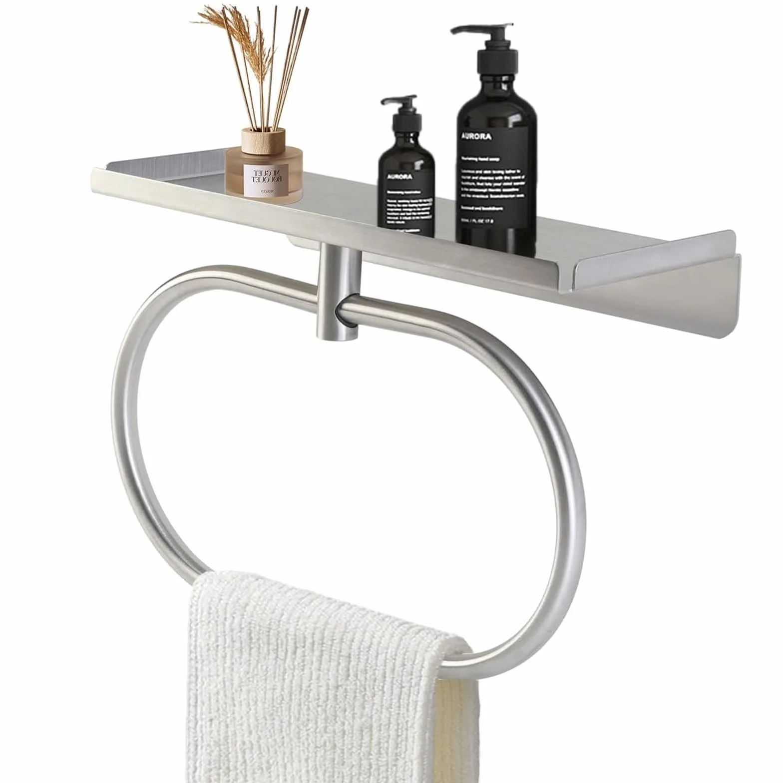 Porte Serviette Salle de Bain,Acier Inoxydable Porte Serviettes sans Perçage,Auto Adhésif Porte Serviettes Mural en INOX,Porte Serviette Murale Salle de Bain pour Cuisine,Hôtel (Argent)