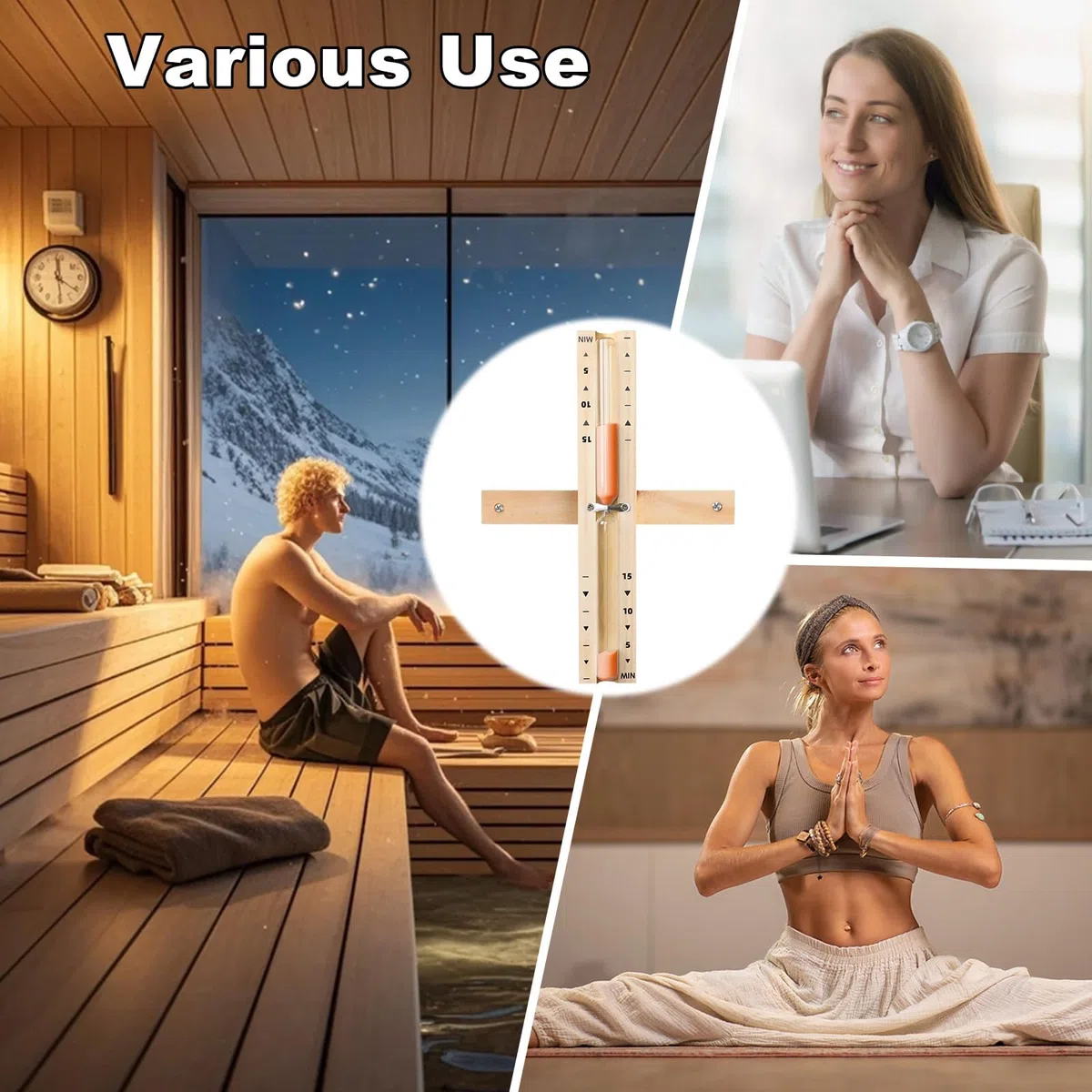 Sablier pour Sauna 15 Minutes en Bois 100% Naturel – Horloge de Sauna Élégante avec Sable Ultra Fin – Minuteur Relaxation & Bien-être, Sans Verre, Design Zen & Durable