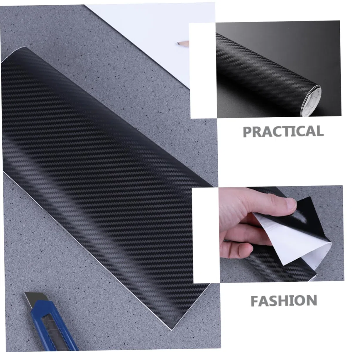 IMIKEYA Film Vinyle Adhésif Noir en Fibre de Carbone 3d pour Habillage Voiture Intérieur et Extérieur, Résistant la Fissuration Pelage, pour Décoration Automobile