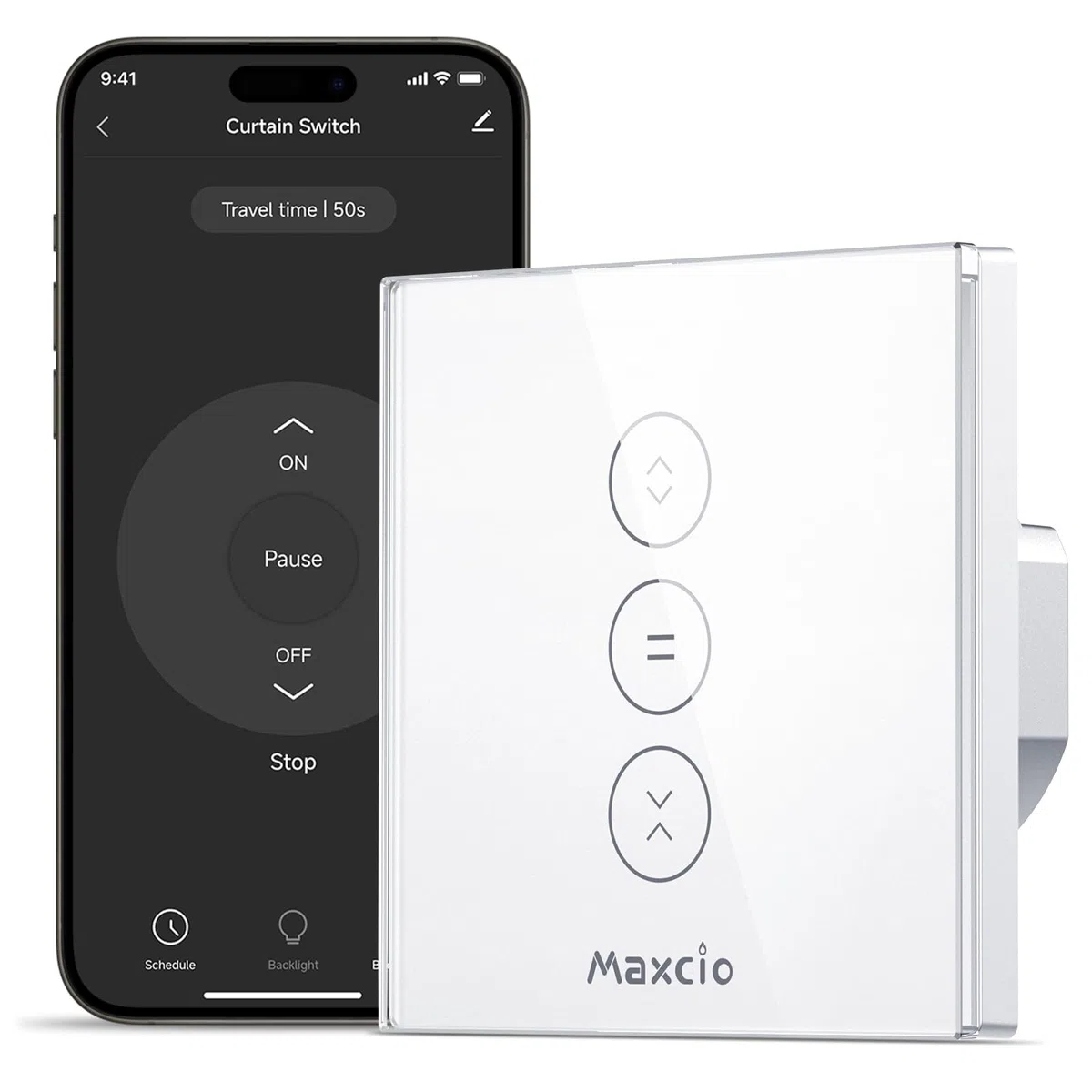 Maxcio Interrupteur Volet Roulant Connecté Compatible Avec Alexa Et Google Home, Interrupteur Connecté Volet Roulant Intelligent Avec Minuterie Et Commande Vocale, Interrupteur Tactile (1, Blanc)
