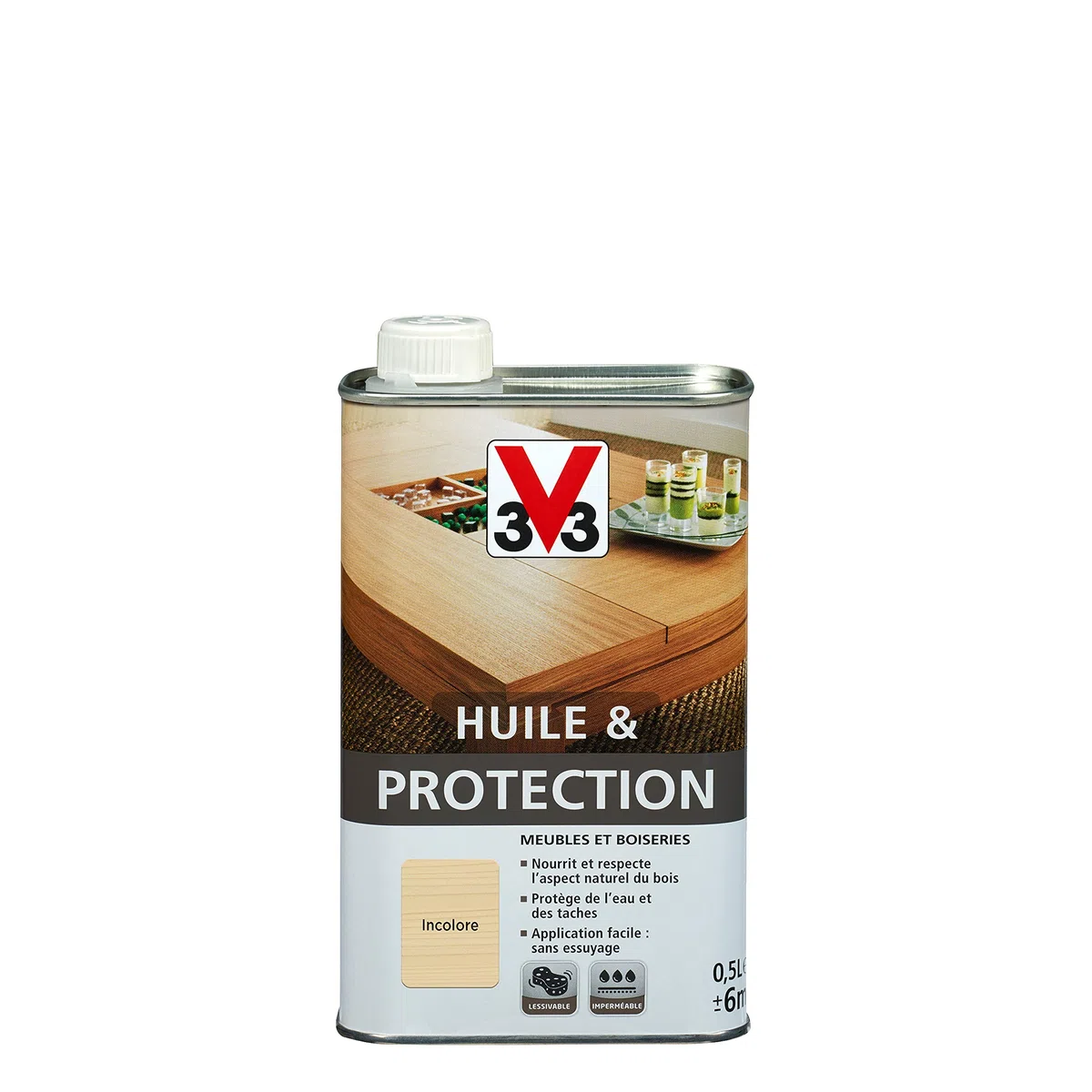 V33 Huile & protection pour meubles et boiseries, Incolore 0,5L