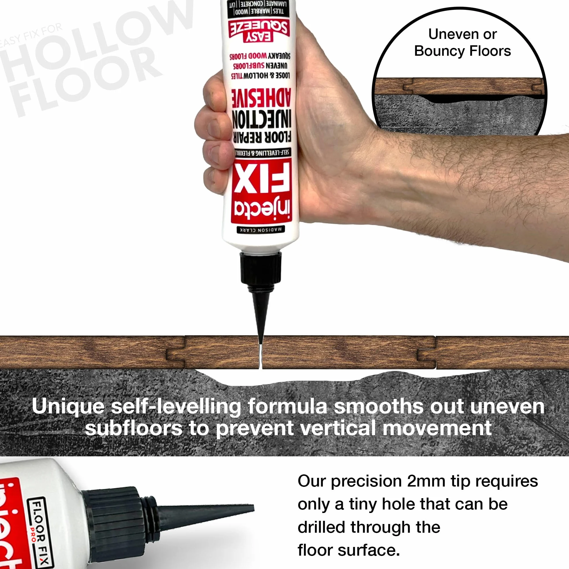 300ml - Kit Réparation Carreaux Décollés et Creux - Colle à Injection Puissante et Autonivelante - Facile à Utiliser sans Pistolet - Fixe Carreaux Lâches - Squeeze Tube