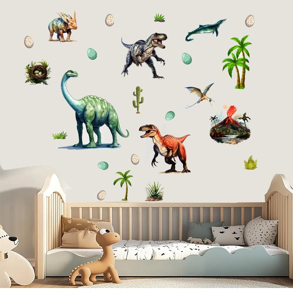 Autocollants Dinosaures Fluorescents, Décalcos Dinosaures, Autocollants Muraux Amovibles pour Chambre Salon, Décorations pour Enfants Garçons Filles Chambre Bébé
