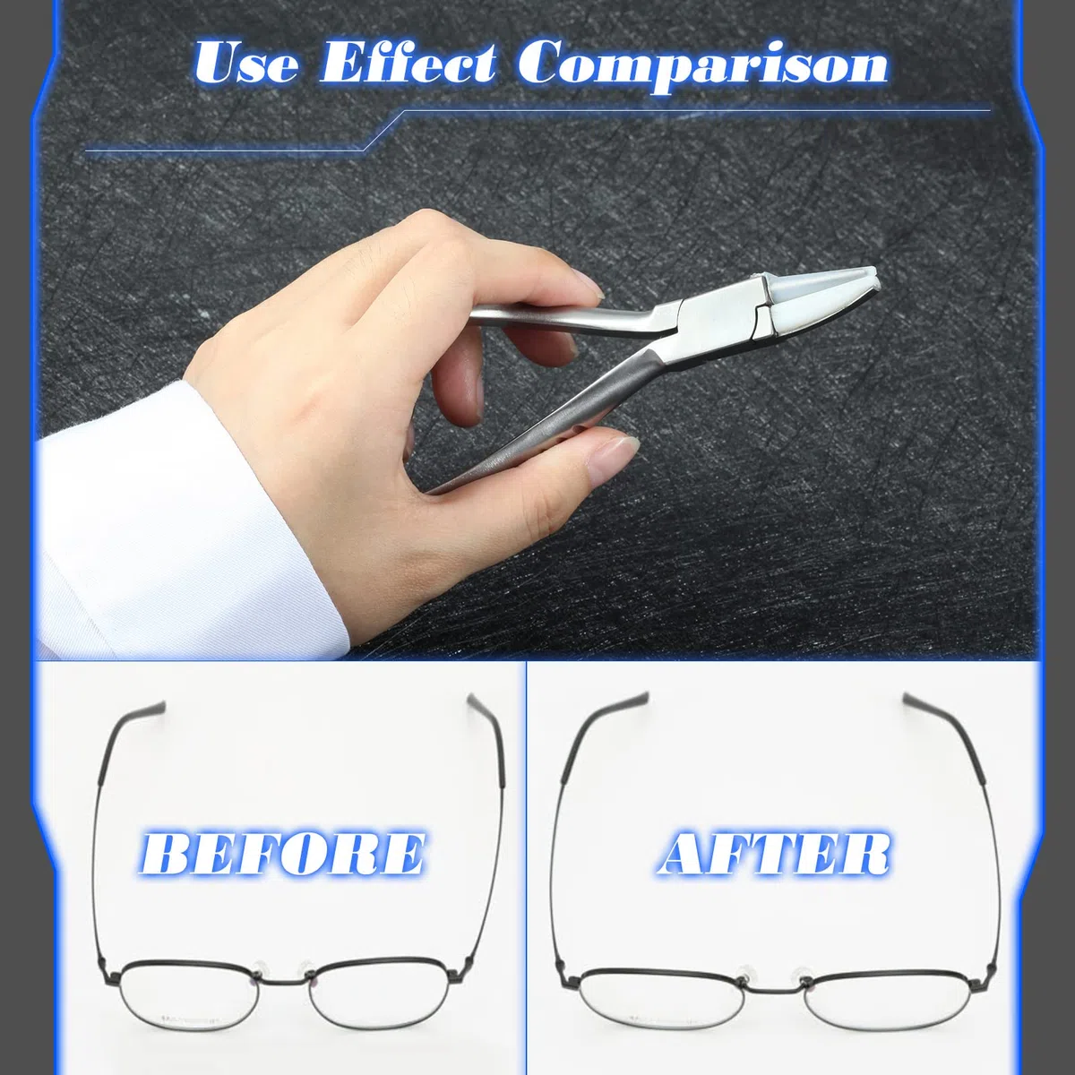 SPEEDWOX Pince demi-ronde en acier inoxydable de 15,2 cm à nez rond et plat en nylon pour lunettes de vue Pince de réparation Pince de réglage des branches de lunettes Pince de jambe avec tournevis