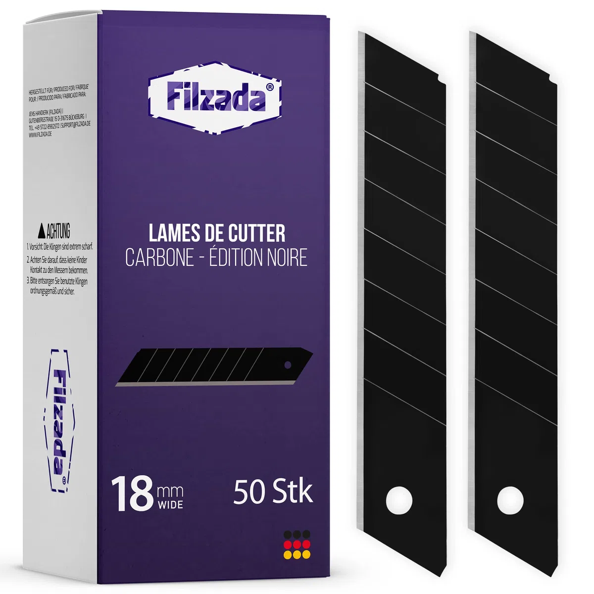 Filzada 50x Lames Cutter 18mm - Lames de rechange Acier carbone - Noir Ultra Pointu