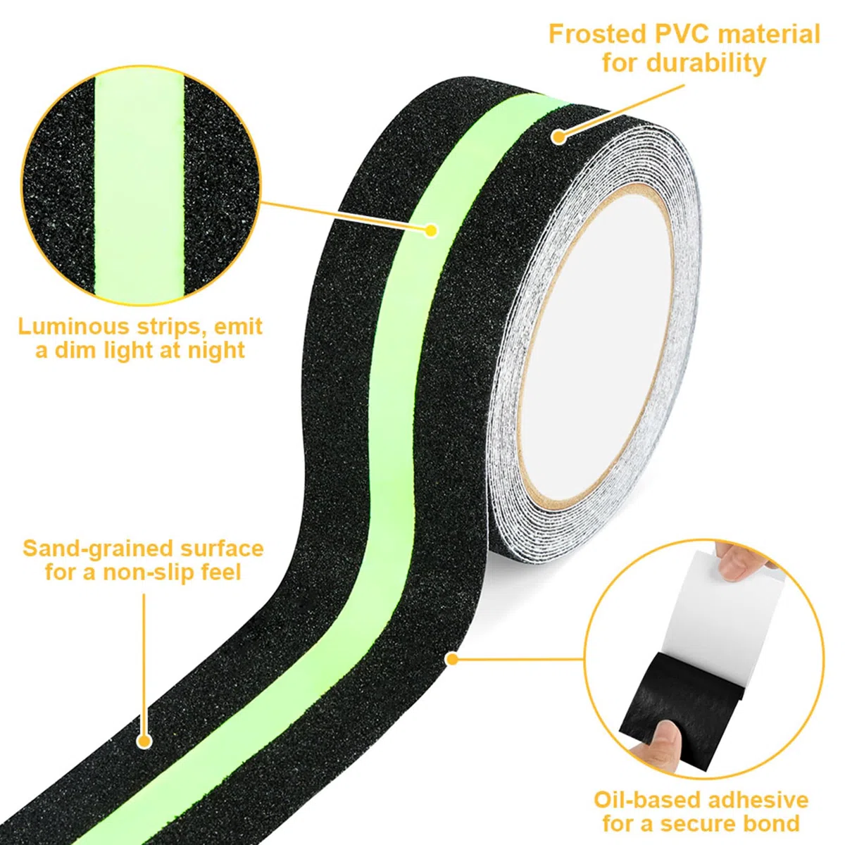 flintronic Bande Fluorescente, 2 Rouleaux 5cm*5m Bande Antidérapante Adhésive, Ruban Autocollant Fluorescent pour un Avertissement Réfléchissant de Nuit, Ruban Antiderapante pour Escaliers et Marches