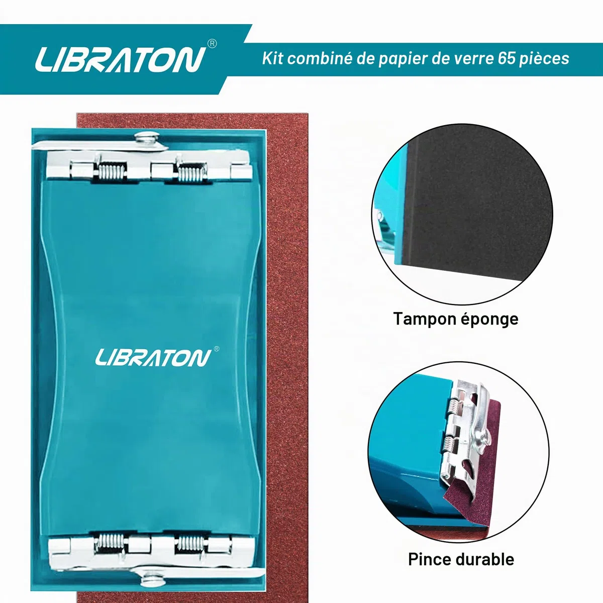 Libraton Papier Abrasive 65 Pièces, Assortiment de Verre Grain 80 à 600 Feuilles avec Ponceuse à Main, Éponges à poncer de 40/80/120/160, finition de meubles en bois polissag