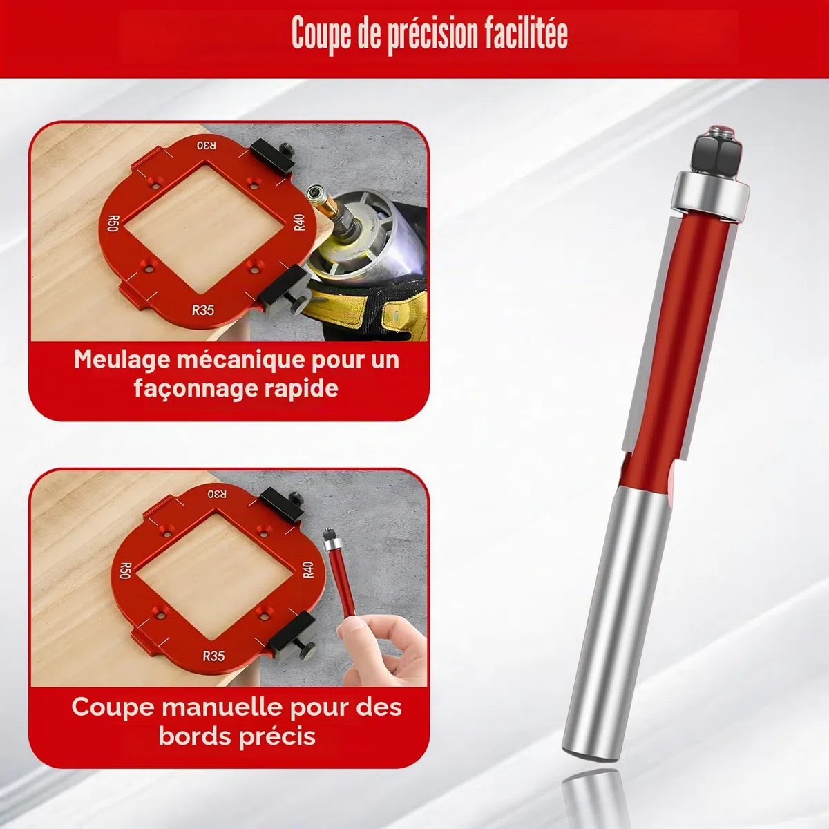 2 Pièces Gabarit Defonceuse a Bois, R10 R15 R20 R25 R30 R35 R40 R50 Gabarit de Toupie avec Fraise à Ras, Gabarit 4en1 pour Toupie, pour le Bricolage du Bois