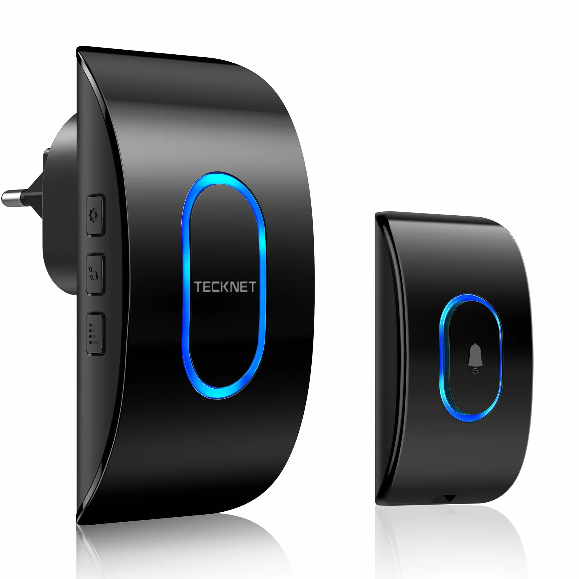 TECKNET Sonnette sans fil exterieur etanche, IP65 Etanche Carillon 400 Mètres, 60 Mélodies et 5 Niveaux Volume, Kit d'un Récepteur et d'un Emetteur, Voyant LED pour Maison, au Salon, au Bureau- Noir
