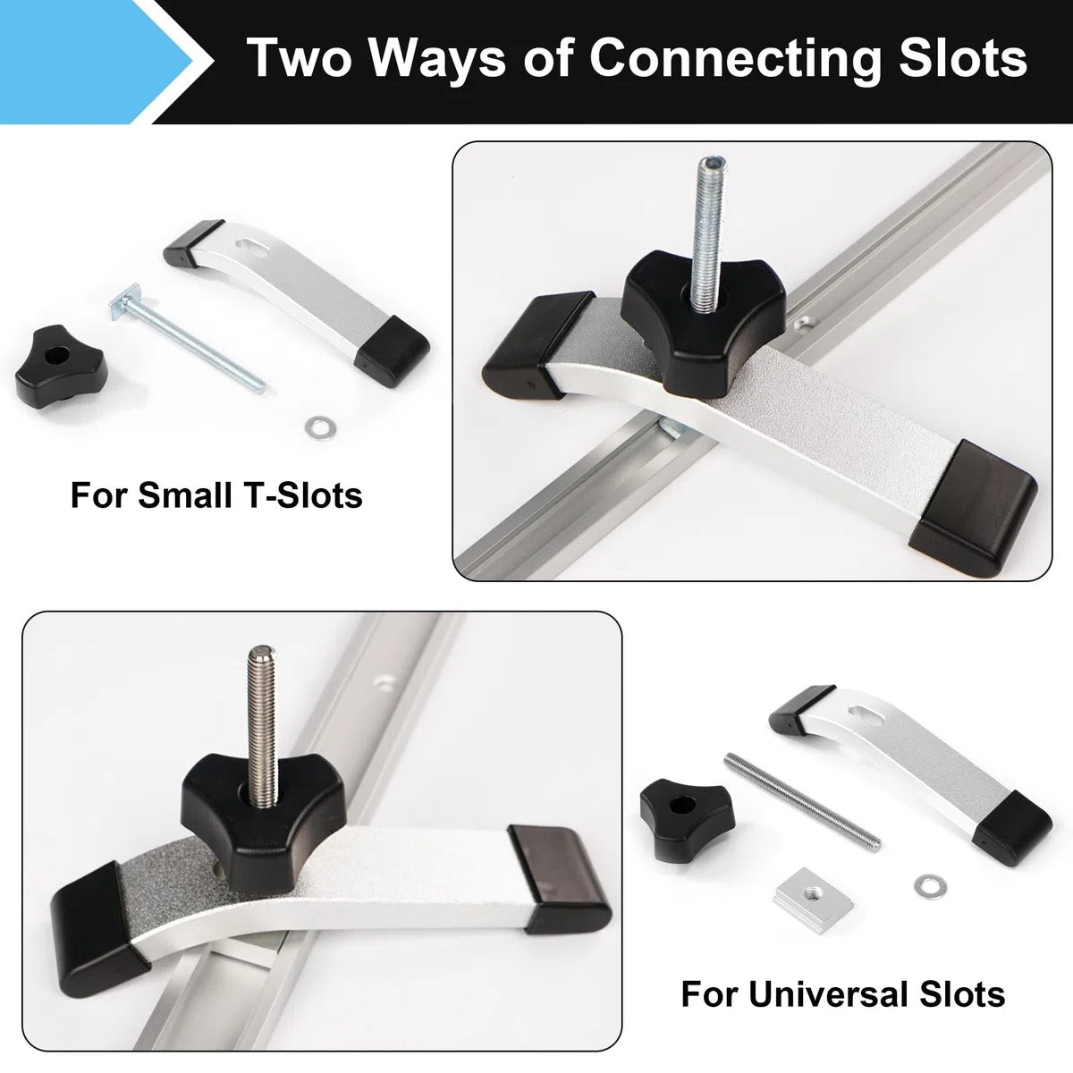 Serre Joint Rail de Guidage T-Track, Lots de 2 Serre Joint Rapide en T Alliage d'Aluminium T Track Pince de Serrage pour Outils de Travail du Bois et du Métal