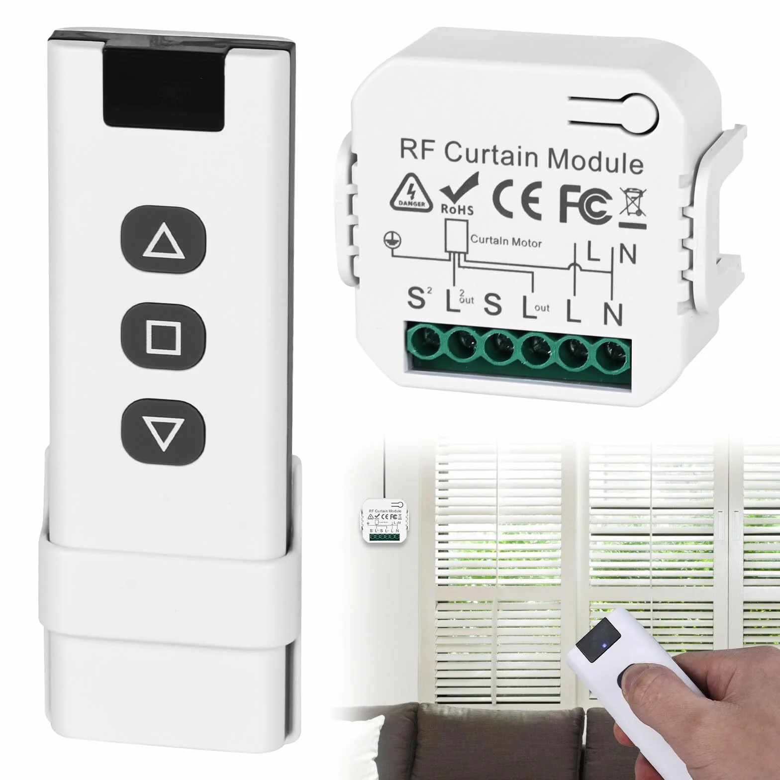 Aicharynic Module Volet Roulant Sans Fil, Kit de commande de volet roulant sans fil Interrupteur Sans Fil pour volets roulants avec télécommande RF + module récepteur