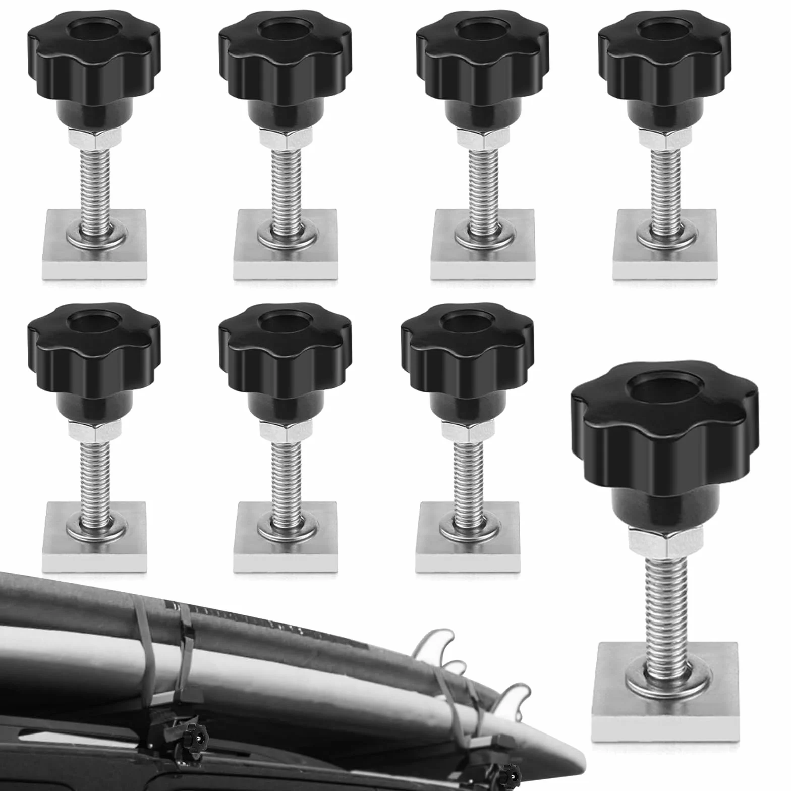 Adaptateur T-Track M6x35mm, 8PCS Vis Coulissantes en T avec Écrous Étoile m6 et Rondelle D'écrou, Track en T avec Écrous pour Adaptateur Vélo, Porte-Bagages de Toit