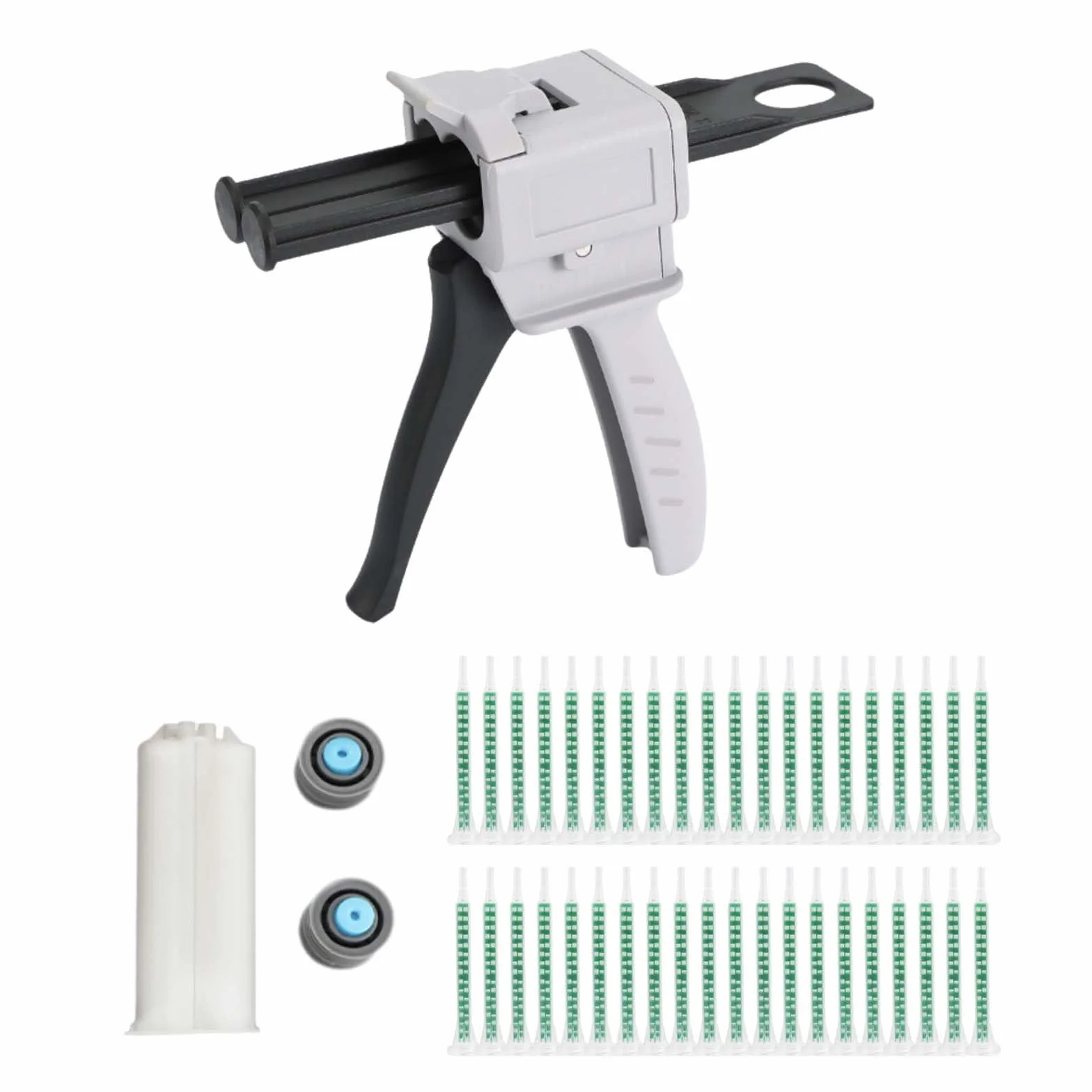 Pistolet à colle époxy AB, 1:1 Pistolet a Colle 50ML, Pistolet à Colle Set, 50ml Pistolet Distributeur Époxy, Blanc cassé,seringue de mélange 83 mm 50 pièces, 50 ml-1:1, légère, flexible, durable