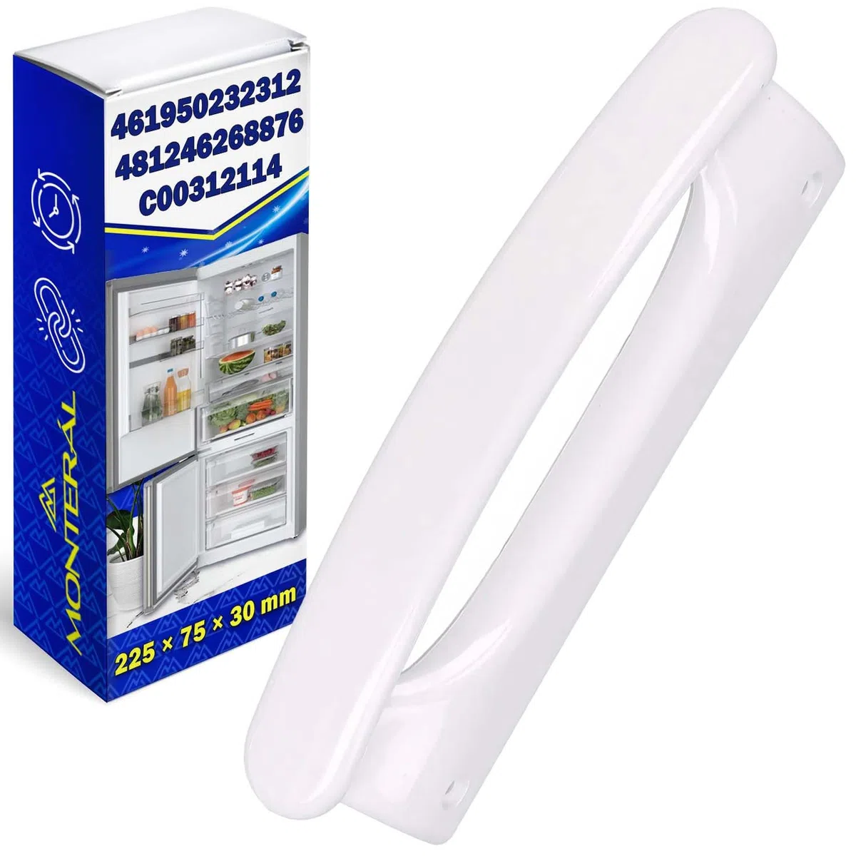 MONTERAL Poignée de Porte Réfrigérateur Longueur 205 mm Distance Entre les Trous 175 mm avec Code Original C00312114 pour Indesit 481246268876 461950232312 pour Whirlpool - Garantie de 10 Ans