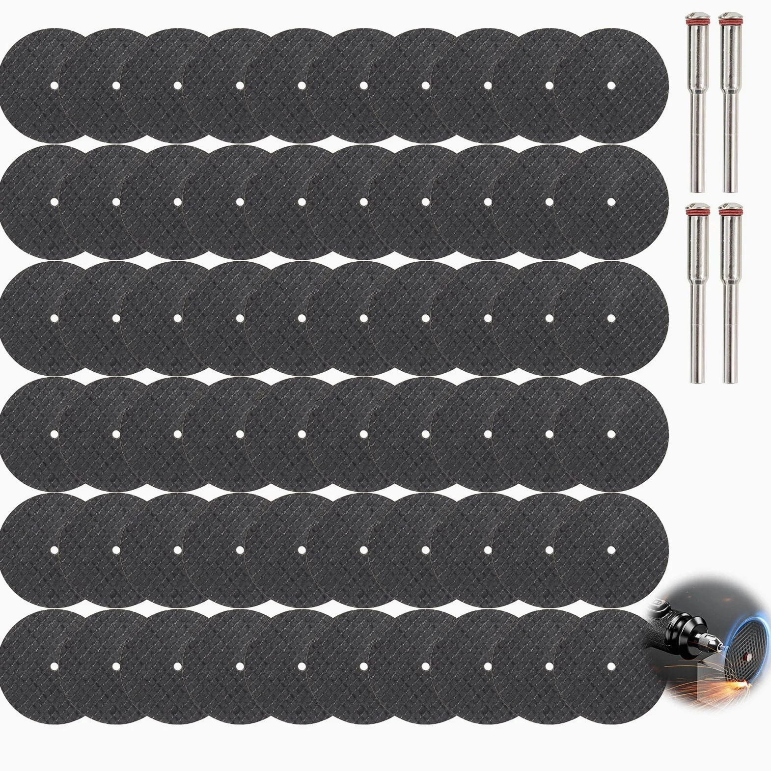 60 PCS Disques de Coupe pour Outils Rotatifs, Métal Disque Dremel Ø32mm avec 4 Mandrins 3mm, Mini Disques à Tronçonner Abrasifs pour Outils Rotatifs Accessoires Dremel de Découpe et Meulage