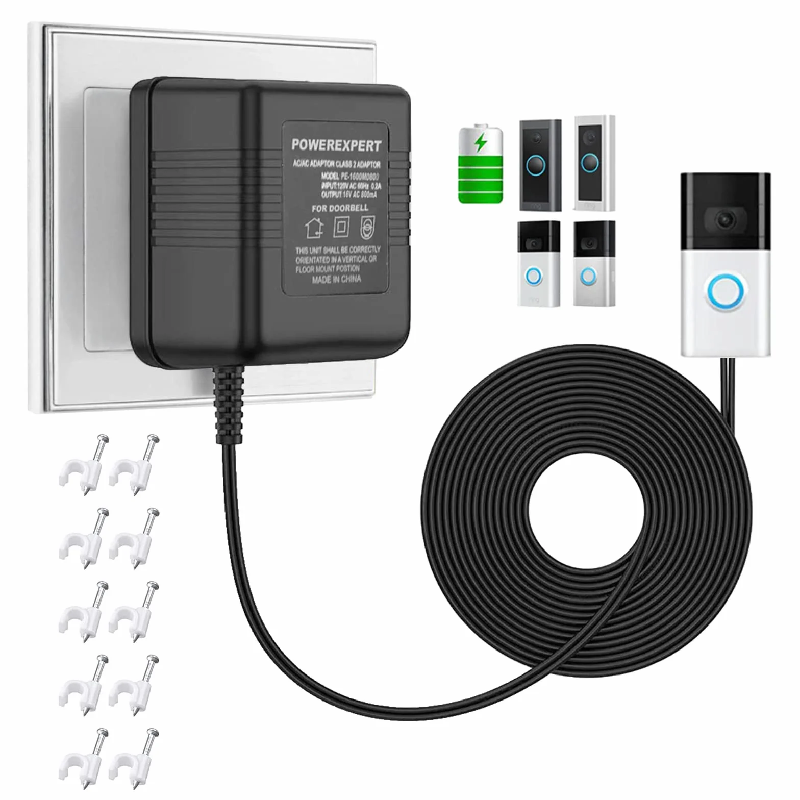 Transformateur d'Alimentation pour Sonnette 24V 500mA - Adaptateur Secteur pour Vidéo Doorbell - Accessoire Smart Home Compatible avec Ring (5M)