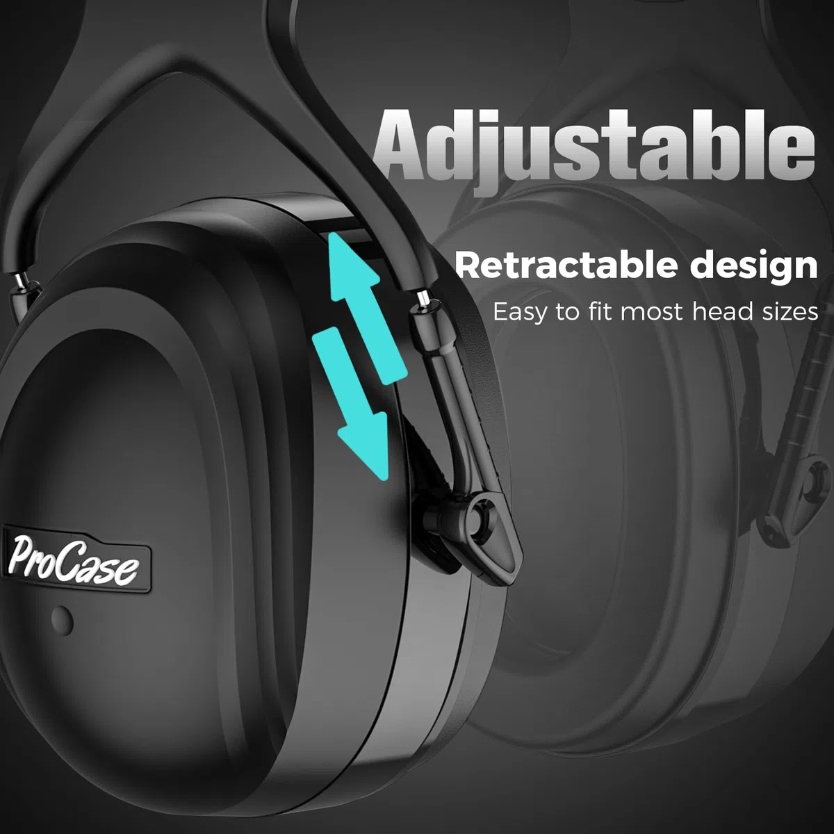 ProCase Casque Anti Bruit Adulte, avec Une Atténuation de SNR 37dB, Casque Anti Bruit Pliable Réglable, pour Milieu Bruyant ou Stressant, pour Adulte Adolescent