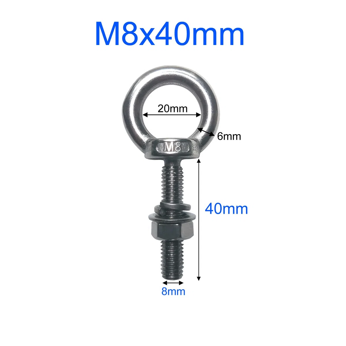 6 Pièces Boulon À Anneau M8 x 40mm, Anneau Inox Boulon avec Rondelle et Écrou, Anneau de Levage M8, Vises annulaires Boulons oculaires pour fixation et suspension