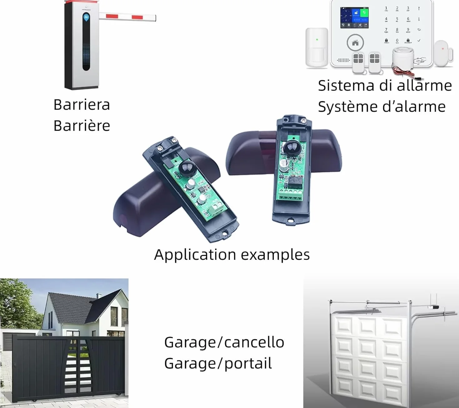 Paire de photocellules infrarouges universelles Capteur externe automatique pour portes de garage Sécurité 12 V/24 AC DC Contact NO NC COM avec filtre solaire 20 mètres