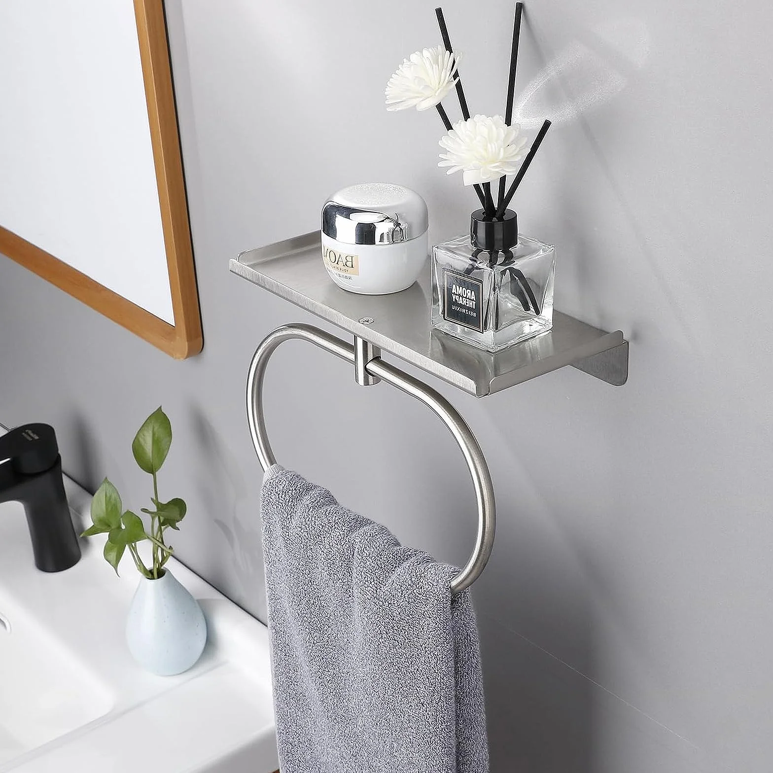 Porte Serviette Salle de Bain,Acier Inoxydable Porte Serviettes sans Perçage,Auto Adhésif Porte Serviettes Mural en INOX,Porte Serviette Murale Salle de Bain pour Cuisine,Hôtel (Argent)