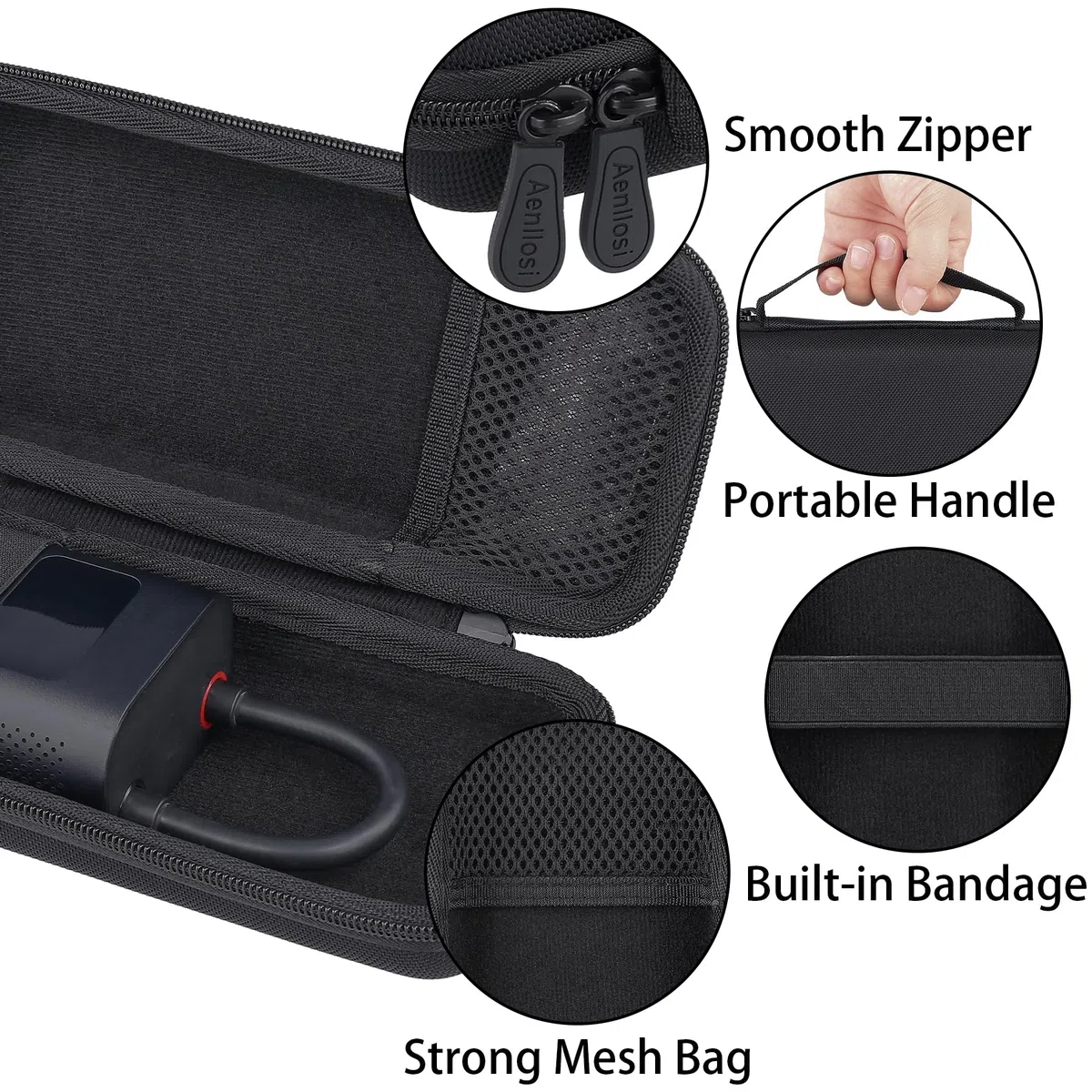 Aenllosi Étui Rigide Compatible avec Xiaomi Mi Mijia Compresseur à Air Portatif 2 nd,Le sac en Filet Peut Contenir le Adaptateur de Valve(Étui Uniquement)
