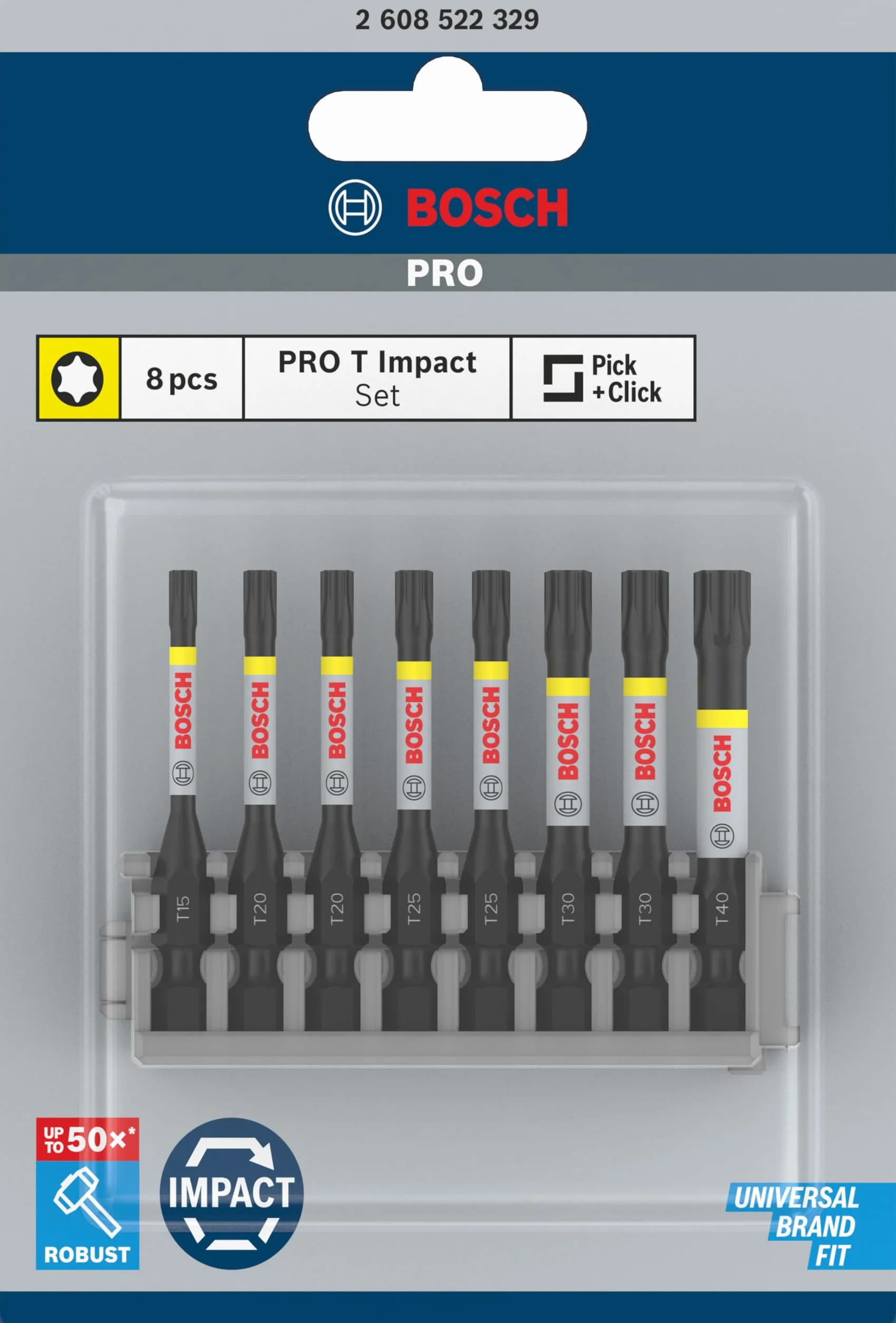 Bosch 8x Embout PRO Torx Impact (170 x 120 mm, Professional Accessoire Visseuse, Visseuse)