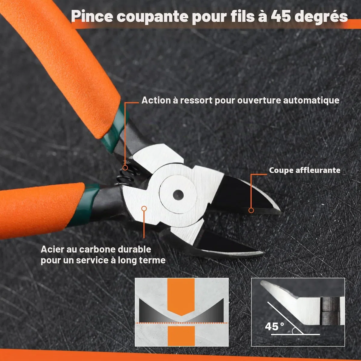 LEONTOOL Pince diagonale pour plastique à coupe affleurante, 45 coupe-fils coudés pour travaux manuels, coupe-fil, pince coupante pour la fabrication de bijoux, électronique, modèle, floral