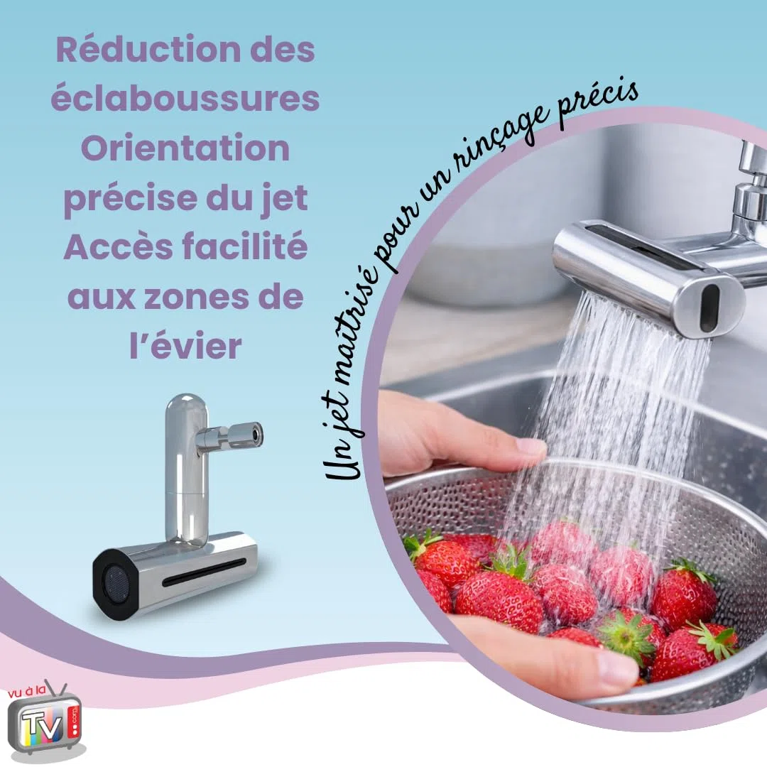 VENTEO - Embout Robinet Cuisine Multi Jets Orientable | Accessoire Robinet pour Évier Cuisine | Tête de Robinet Directionnelle à Jets Multiples pour Installation Standard Domestique