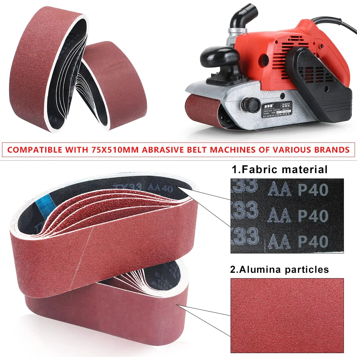 Senmai Tools 15 Pièces bandes abrasives 75 x 510 mm, (grain 40 80 120 150 240) Bandes abrasives professionnelles pour le bois, la peinture