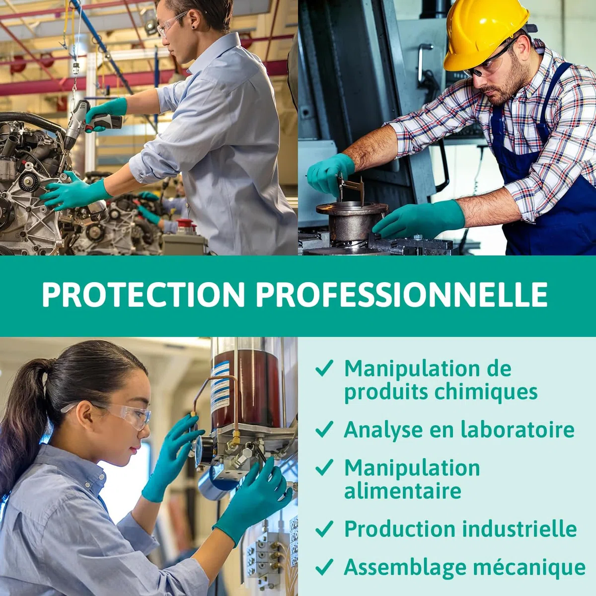 Ansell TouchNTuff 92-600, Gants jetables pour travaux lourds, Gants nitrile contact alimentaire, Gants de protection chimique et mécanique, Sans latex, Boîte de 100 gants en nitrile verts, Taille M