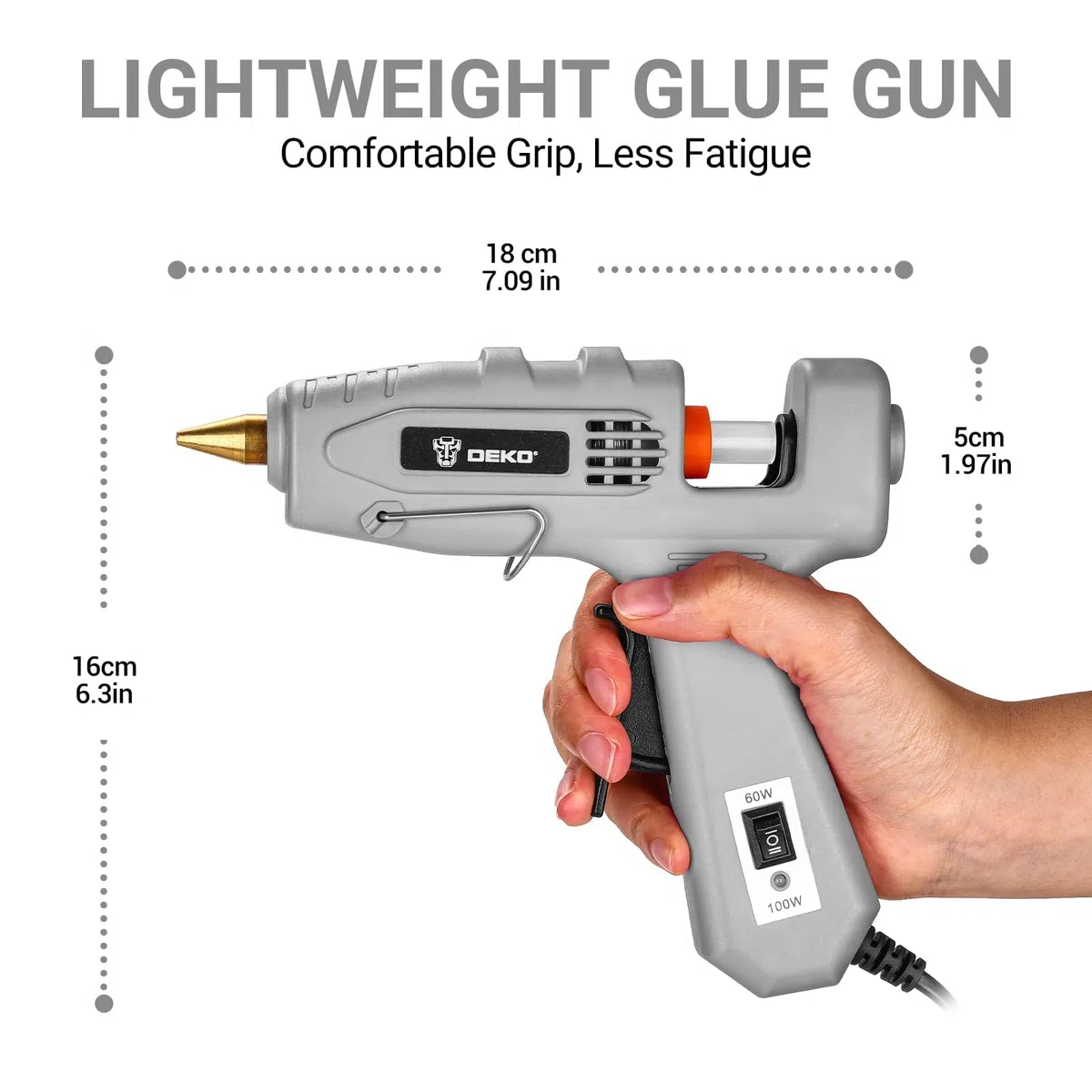DEKO Pistolet à Colle Chaude: 60/100W Double Température Pistolet à Silicone avec une Gouttière, Pistolet à Colle avec 25 PCS Barres de Colle, pour DIY, Art, École, Emballages, Réparations