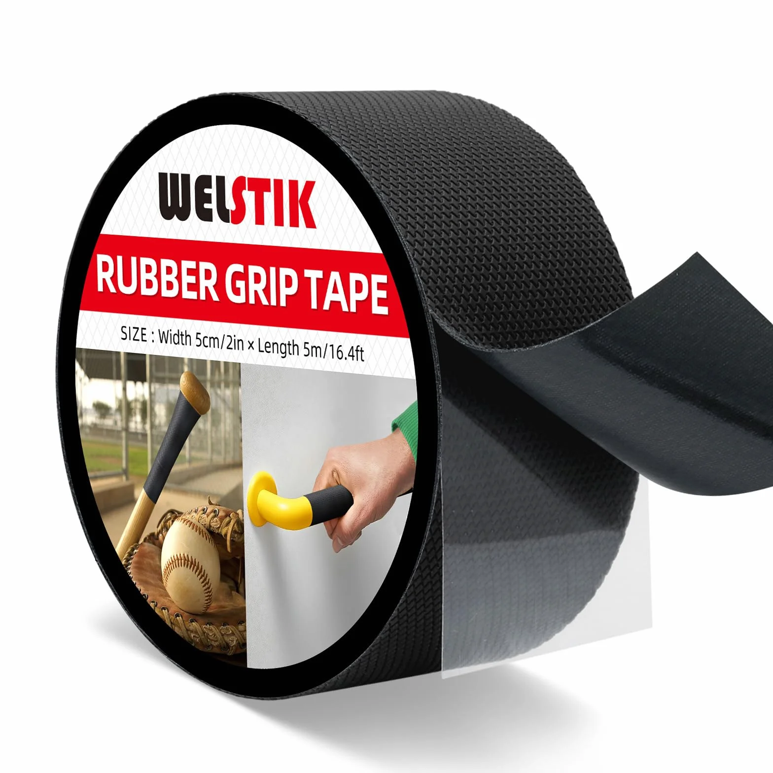 WELSTIK Ruban adhésif antidérapant en caoutchouc, ruban ultra résistant et imperméable avec adhésif texturé pour outils et gadgets de bricolage (noir, 5 cm x 5 m)