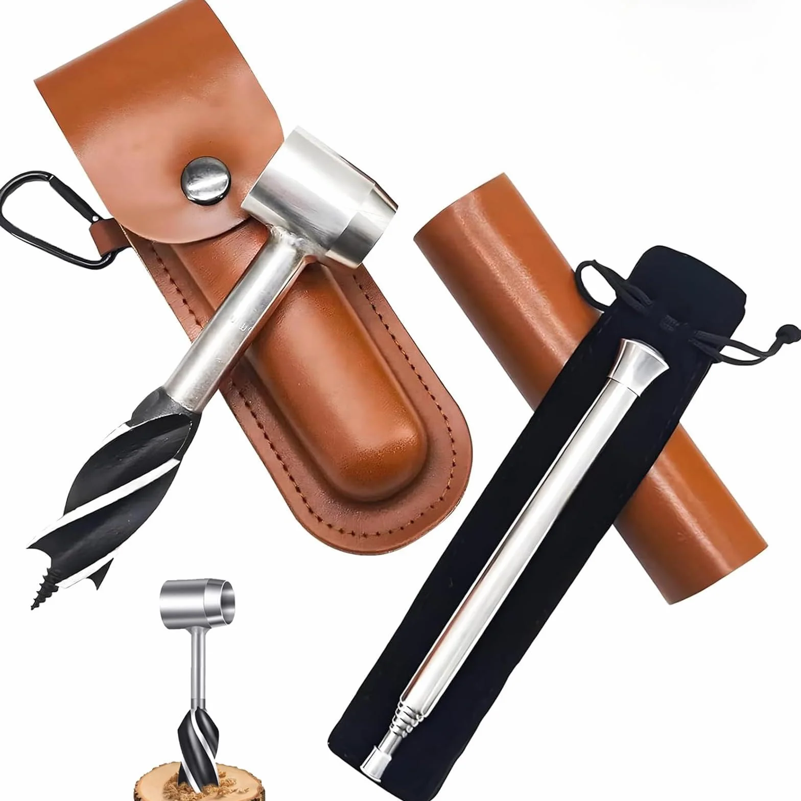 Outils De Survie Manuel,CHmiss Foret De Tarière à Bois,Perceuse à Main Pour Le Travail Du Bois,Screw Bushcraft Perceuse,Clé à Tarière à Main Bushcraft,Avec Pipe Rétractable, Pour Camping Gear