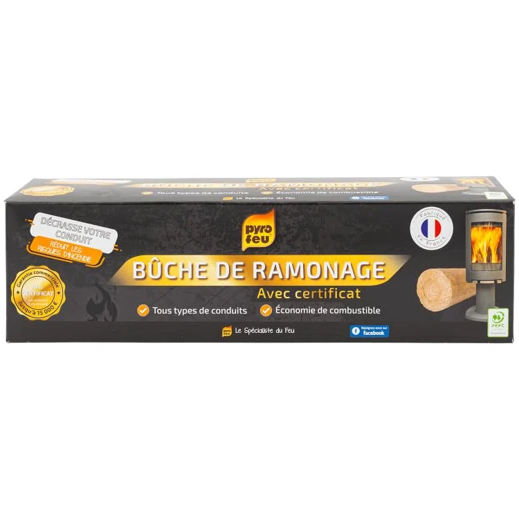 Bûche de ramonage 1.1kg + Certificat PYROFEU