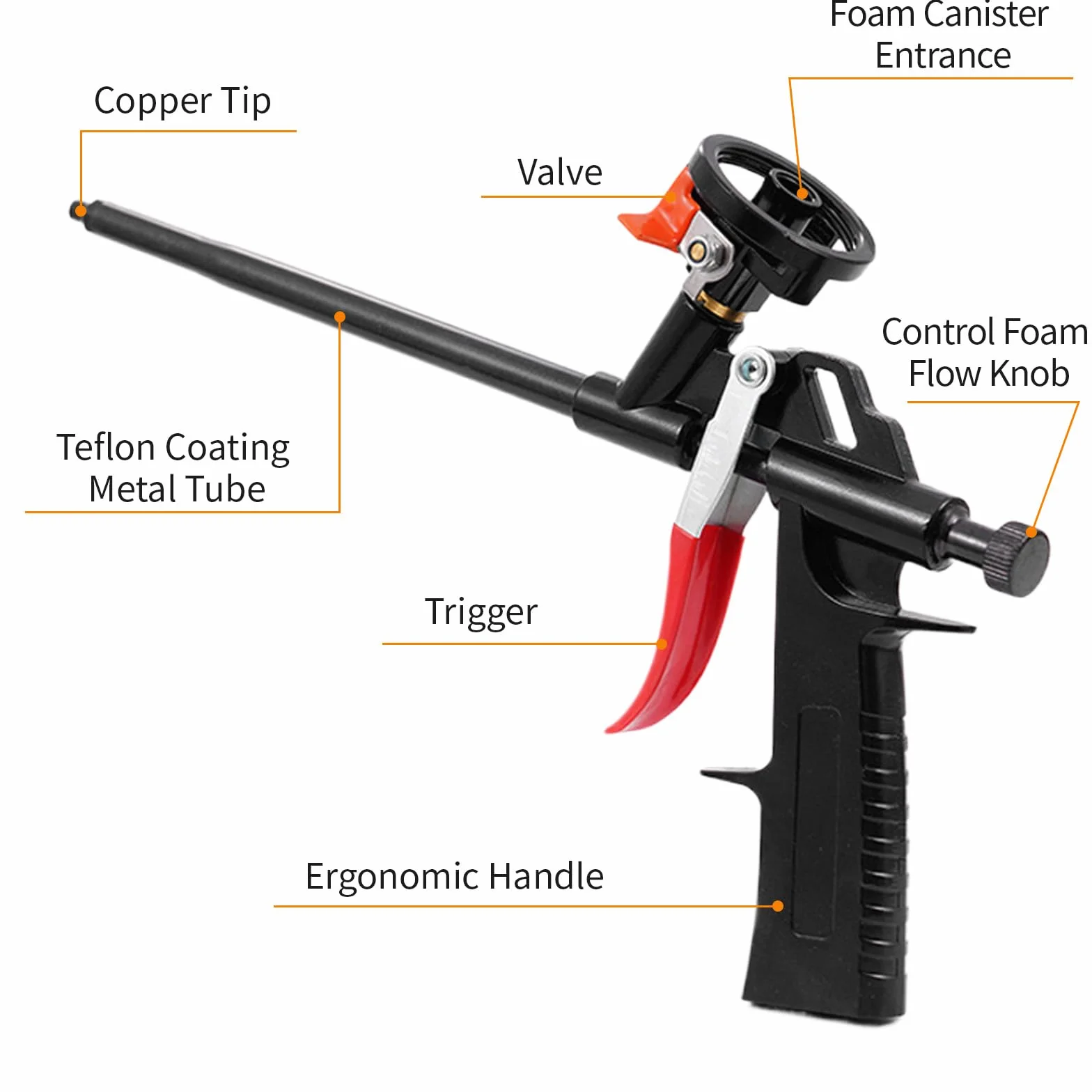 Pistolet Mousse Expansive PU Réglable Pas Besoin Nettoyer avec 2 Tuyaux, Buses, Pistolet Mousse Polyurethane Professionnel pour Calfeutrage Bâtiment, Etanchéité, Remplissage, Isolant, Maison, Bureau