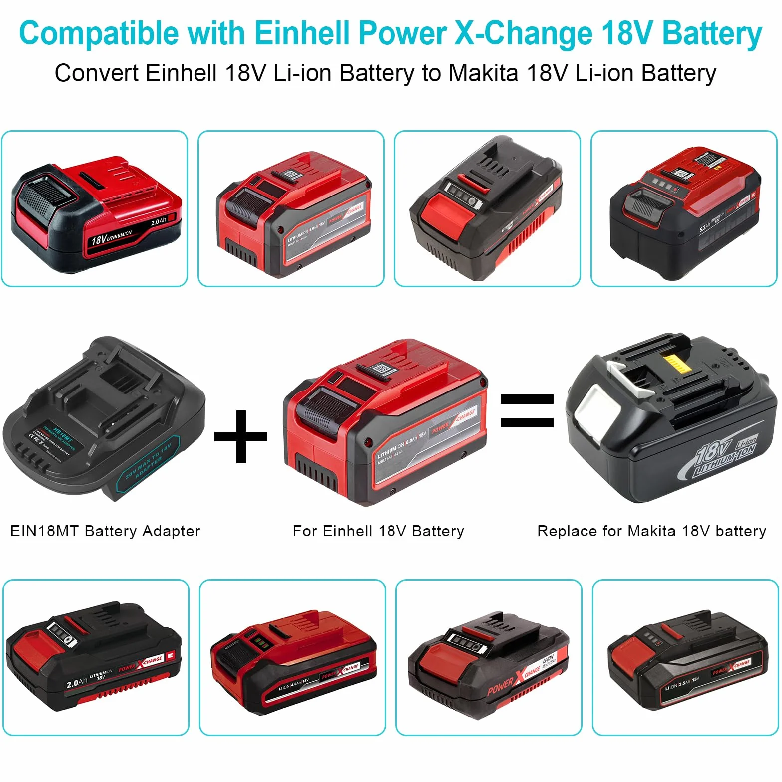 QUPERR EIN18MT Convertisseur de Batterie pour Batterie Einhell 18V, pour Outils électriques sans Fil Makita 18V, Adaptateur de Batterie USB avec Port de Chargeur USB/Type-C (Adaptateur Uniquement)