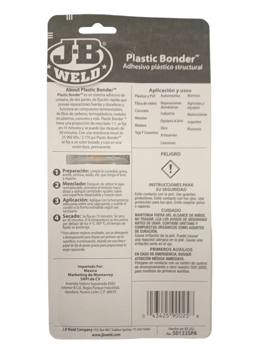 J-B Weld 50133SPA - Époxy - Fixation Rapide - Plusieurs Matériaux - Adhésif - Trous - Plastique - Plastique Métal - Réparations - Artisanat - Jouets - Moto - Industrie - Camions - 25 Ml