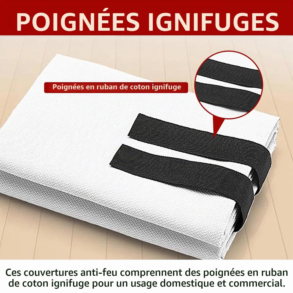 Couverture Anti Feu, Lot de 2 Couvertures Anti-Feu Ignifuge pour Maison Cuisine, Couverture D'incendie de Secours de Fibre de Verre pour la Fourneau Garage Bureau Camping Caravane, 1M x1M